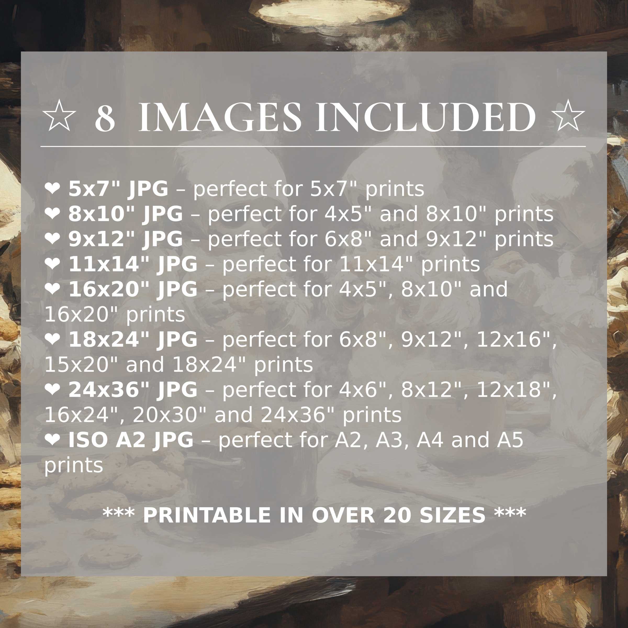 Refined Halloween digital print in warm amber and charcoal hues, delivering radiant elegance for modern interiors with 8 high-quality sizes included for effortless style and versatility