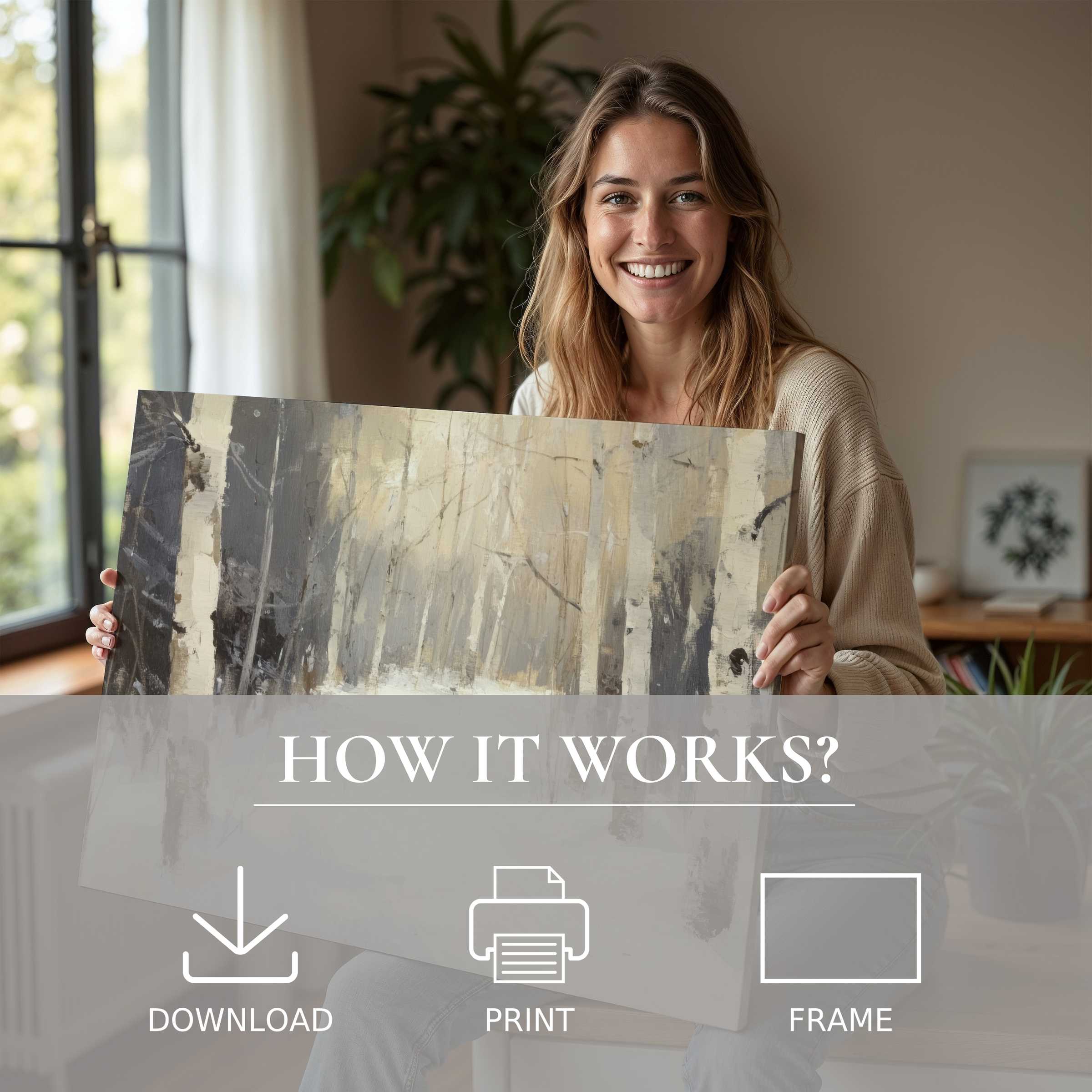 A serene moment of joy as warm, earthy tree digital art print transforms a modern living space with effortless elegance and connection