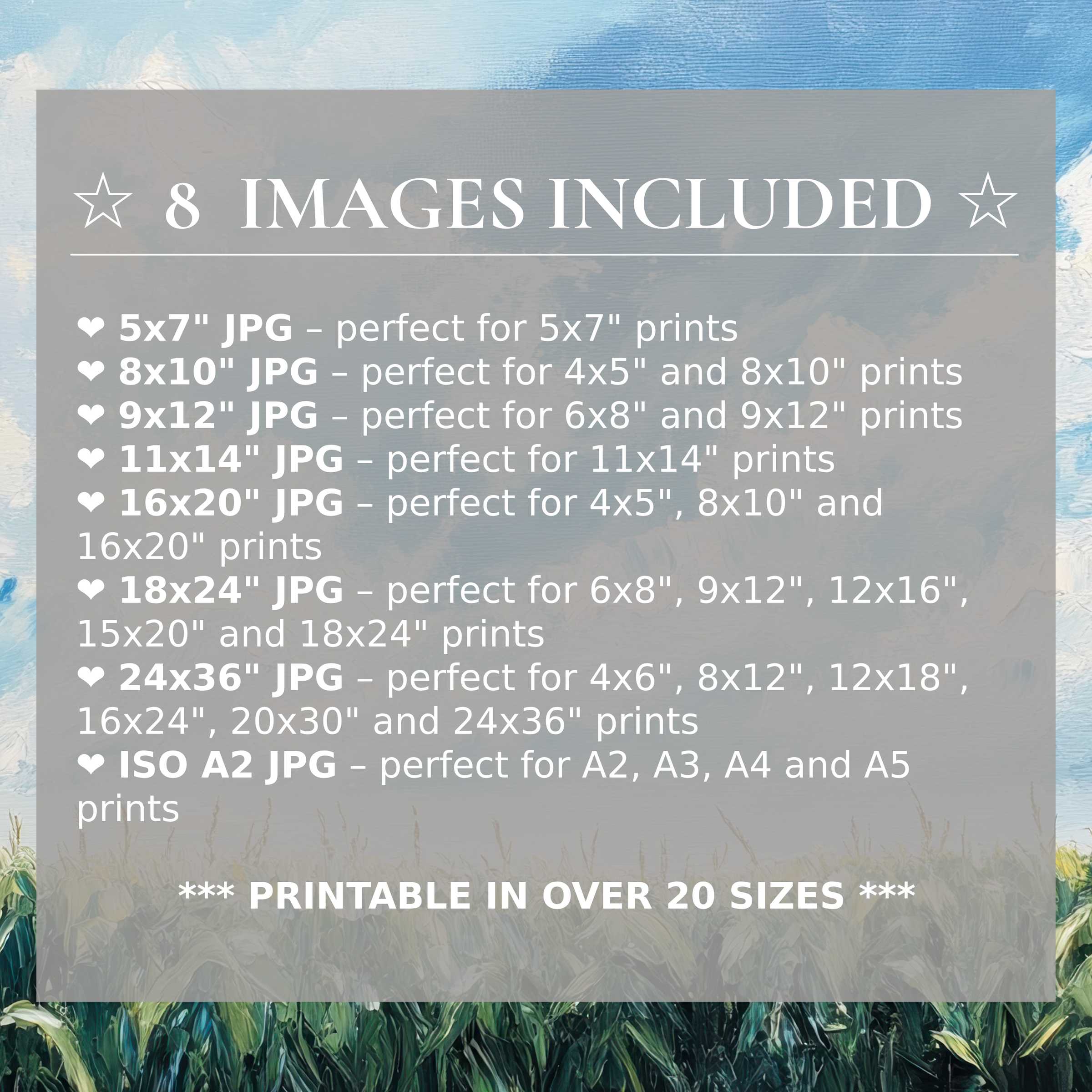 Farmhouse digital print blending calming blues and lush greens, offered in 8 premium sizes to elevate modern interiors with effortless style and versatile charm