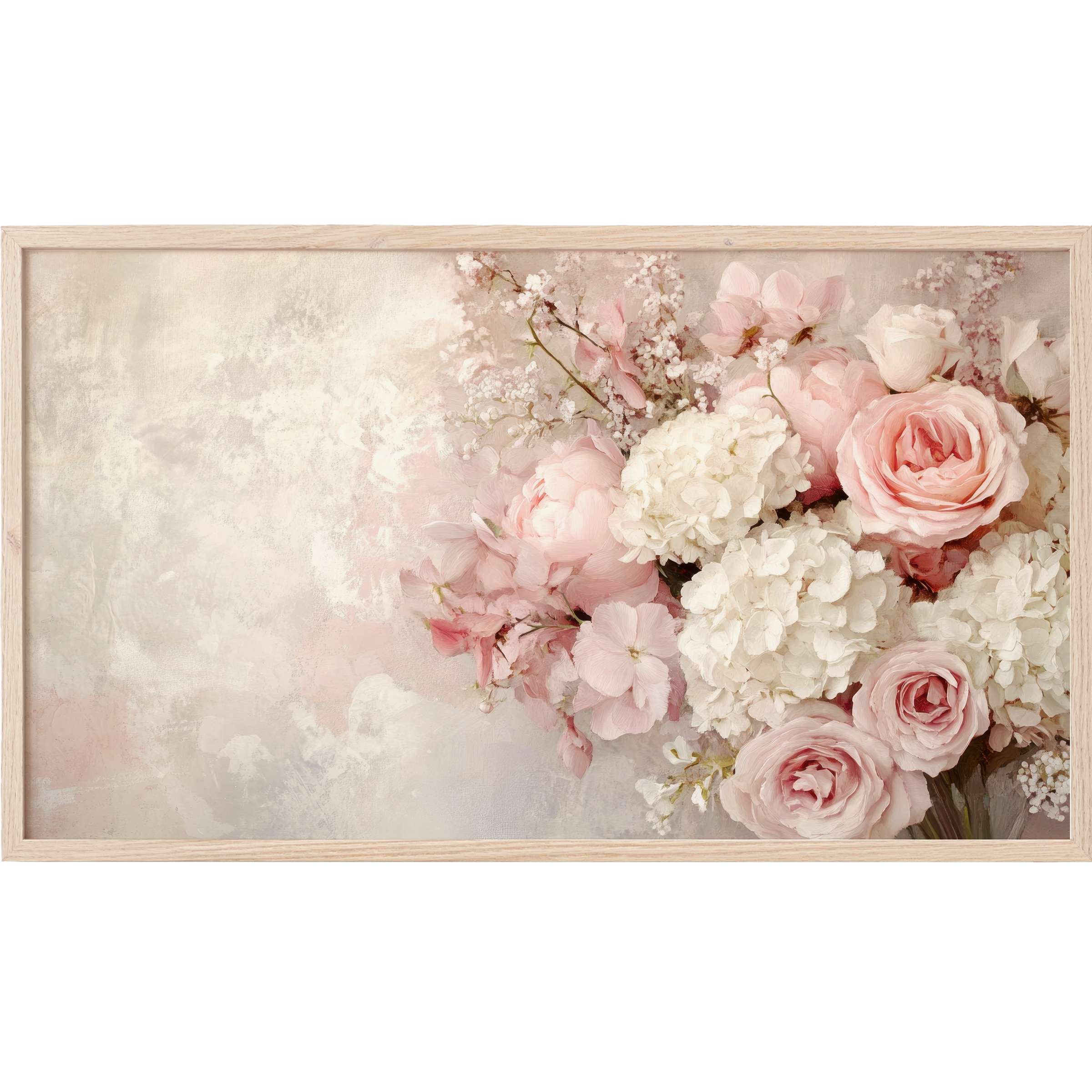 Floral Frame TV Art showcases soft pink and white blooms with a delicate, modern painterly style