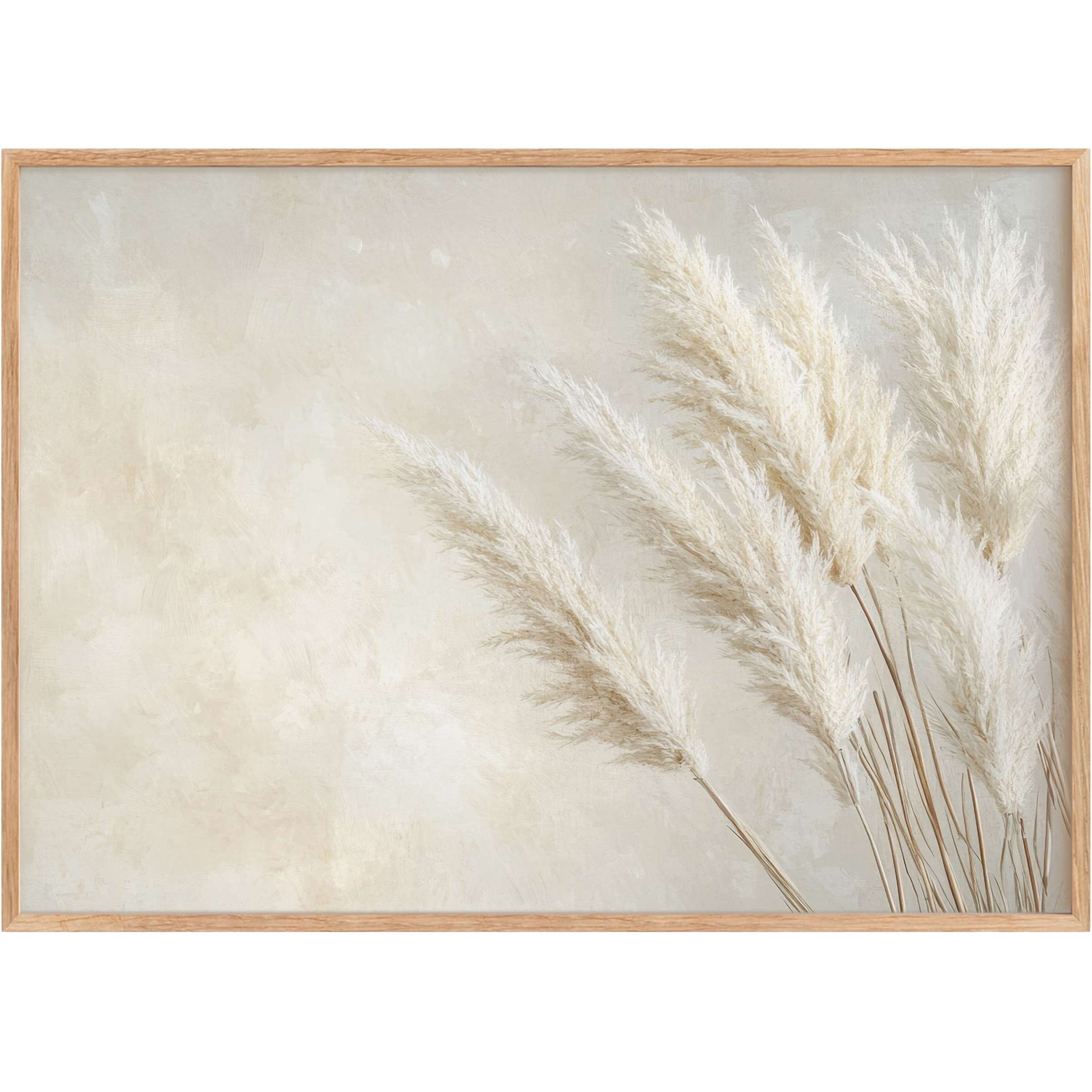Serene boho printable wall art capturing soft beige pampas grass, evoking a calming, airy elegance for refined interiors