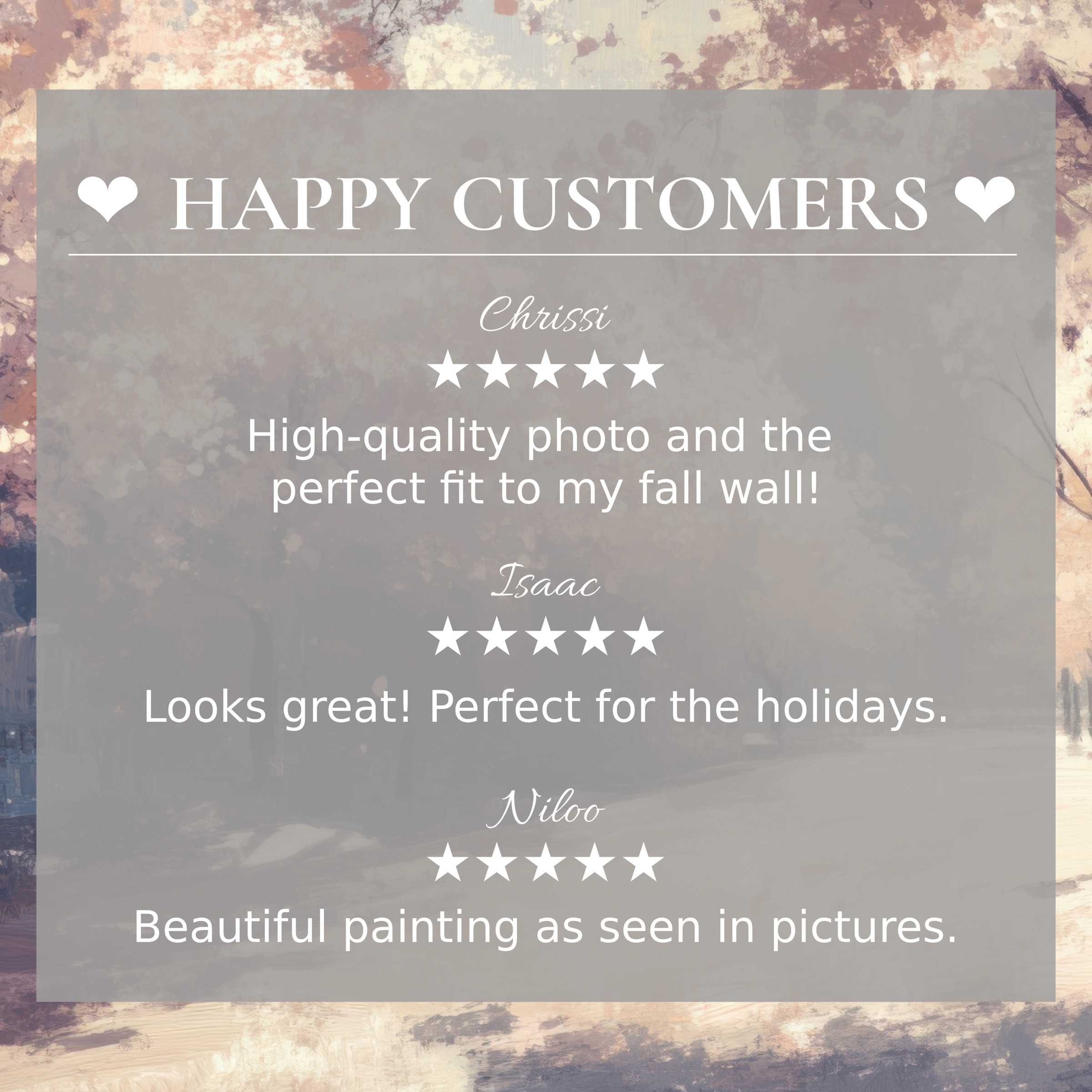 Elegant spring art for Frame TV with abstract sunset hues, showcasing happy customer reviews to build trust