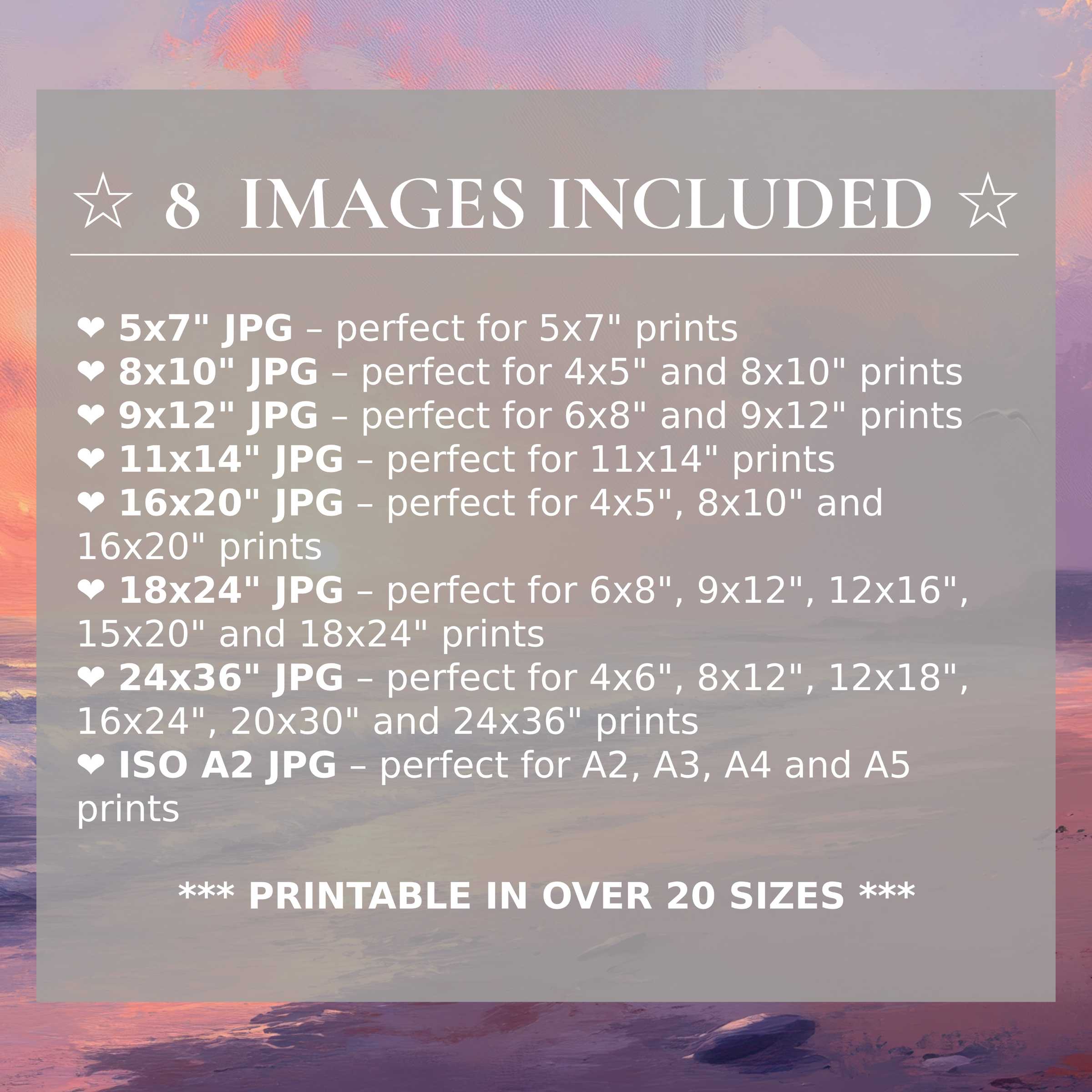 Coastal digital print radiates calming coral and lavender hues, elevating modern interiors with style and 8 included sizes
