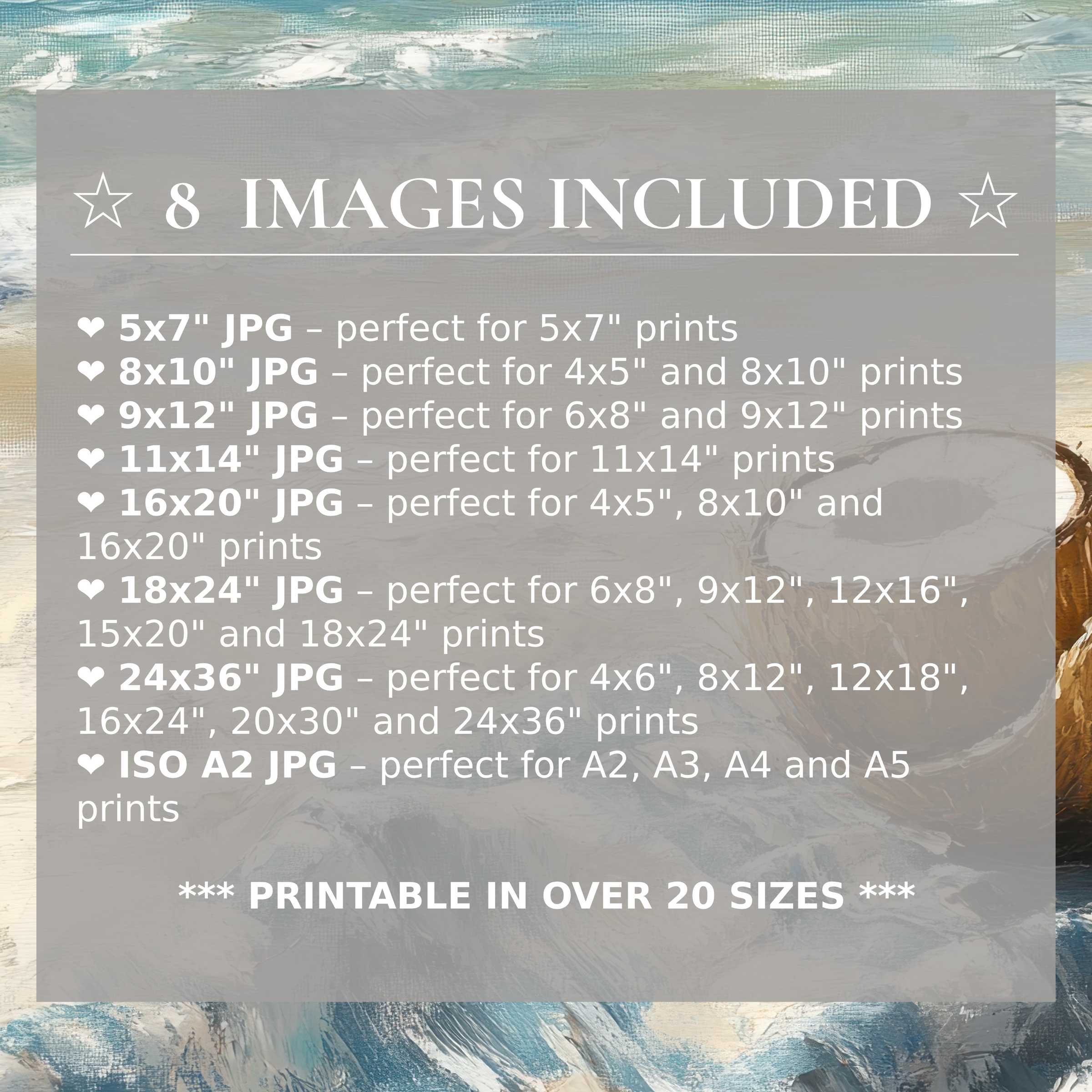 Radiant beach digital print in soothing aqua and sandy tones, elevating modern interiors with style and 8 high-quality sizes included