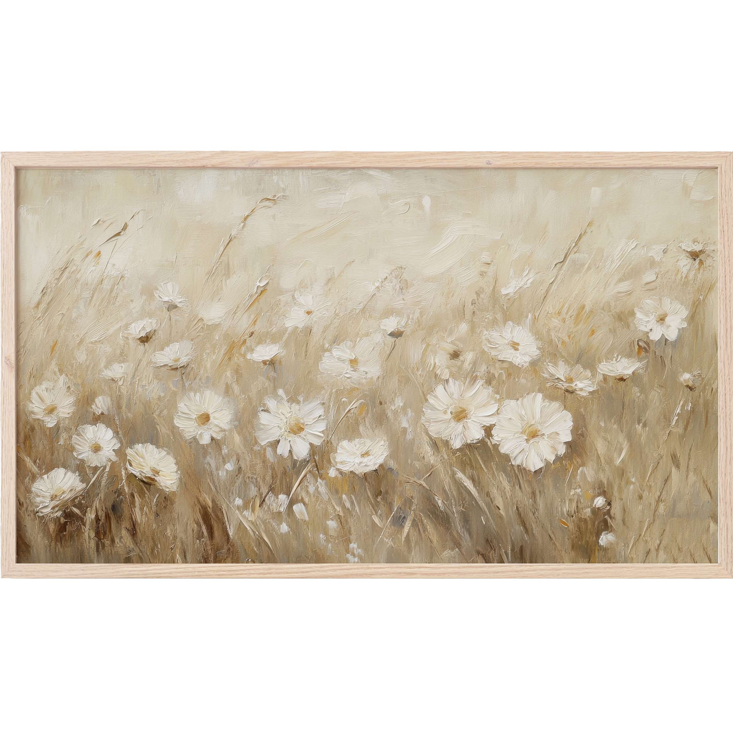 Soft beige and cream wildflowers in textured brushstrokes, framed elegantly in vintage Frame TV Art style