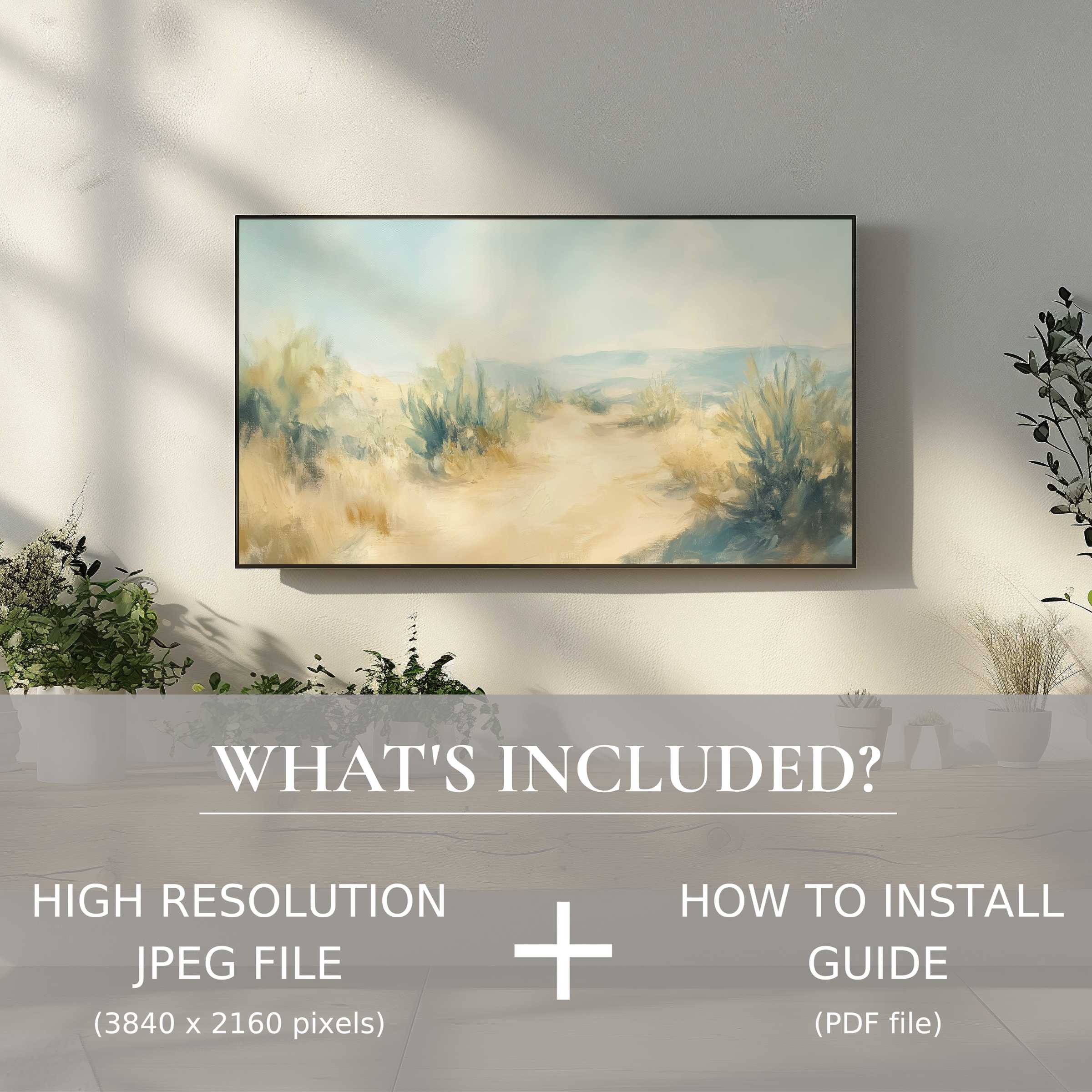Elegant landscape digital TV art download enhances living spaces with easy digital use and high-res JPEG file included