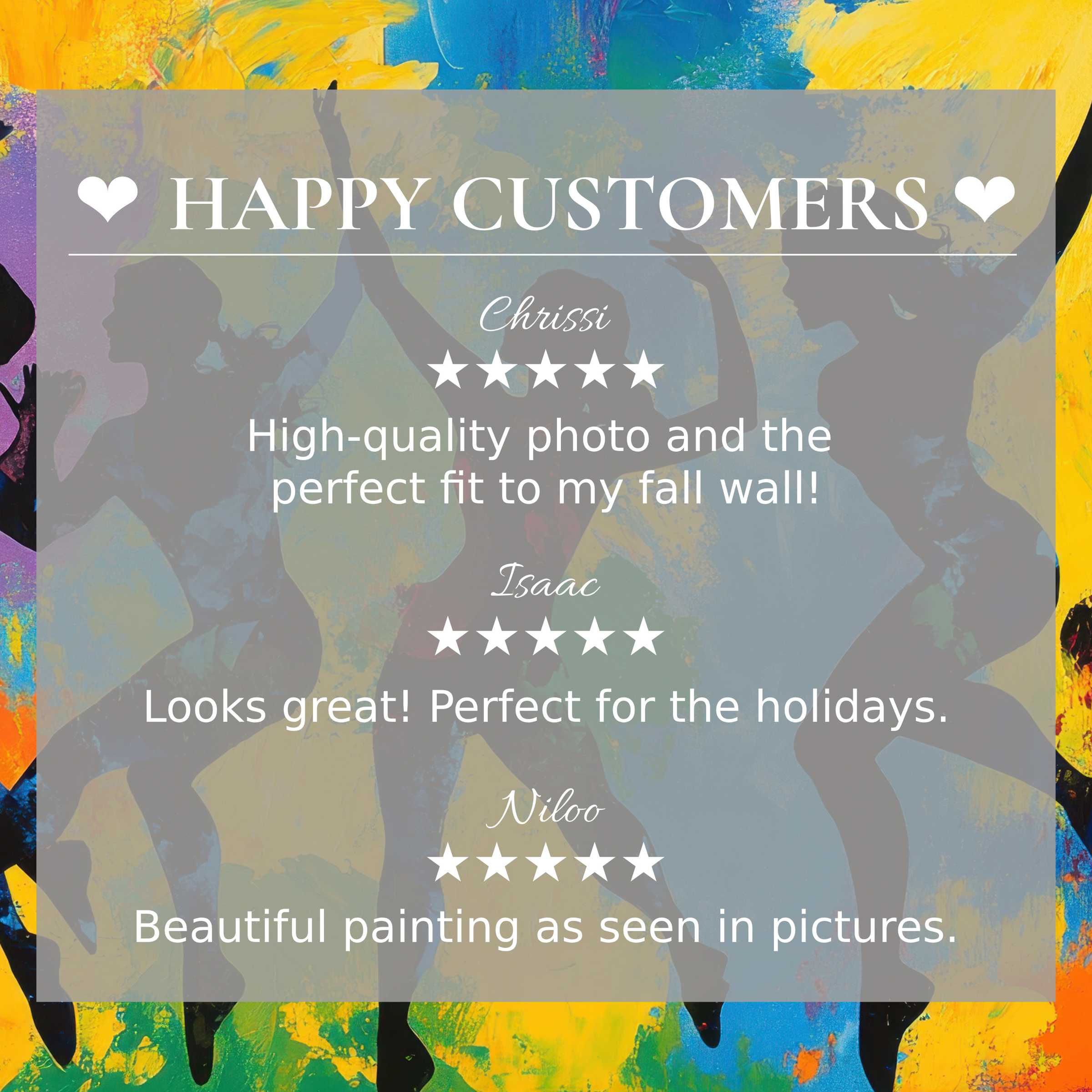 Elegant pop art for Frame TV with vibrant abstract sunset hues; layout inspires trust through happy customer reviews