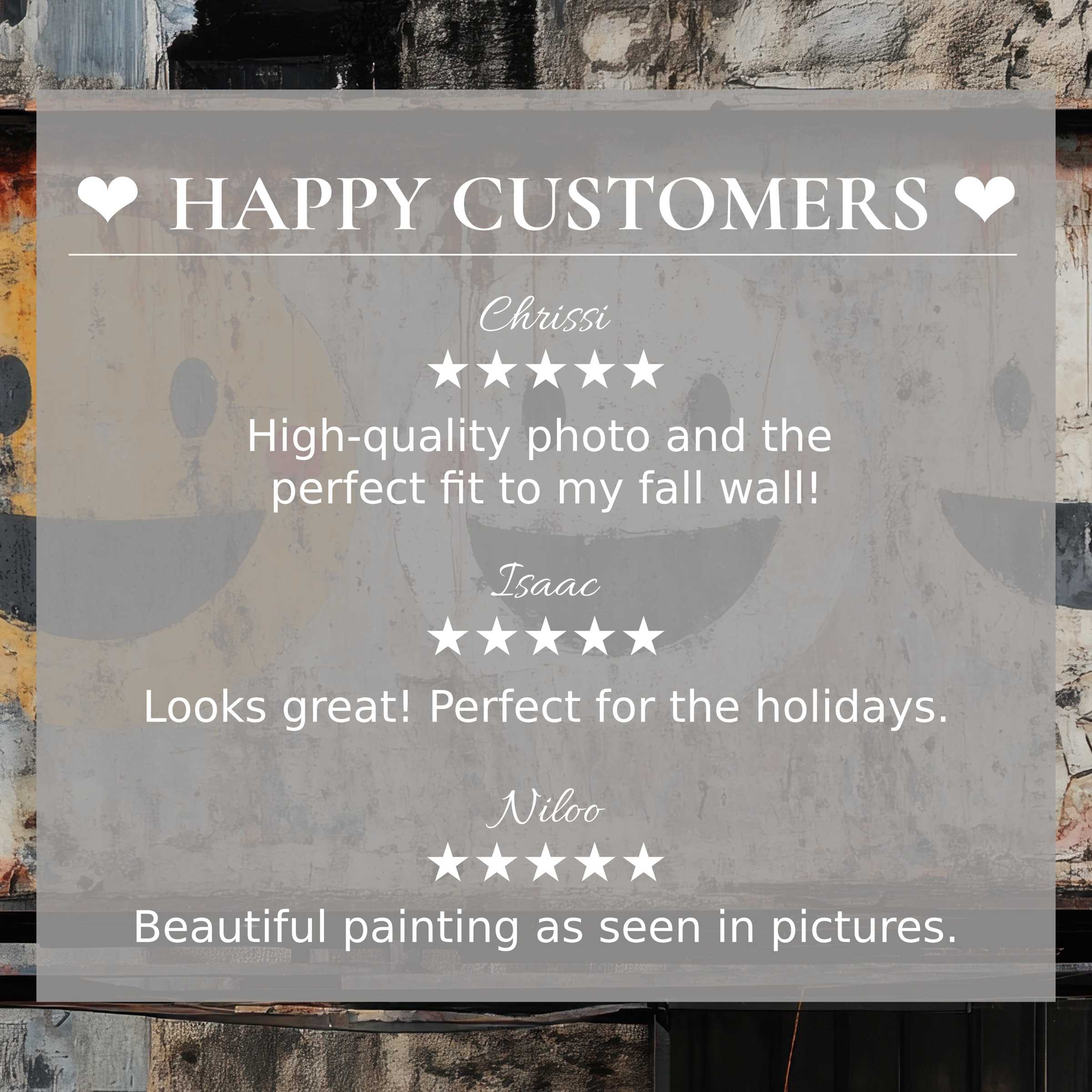Street art for Frame TV with abstract muted tones, showcasing happy customer reviews for trusted, elegant home decor