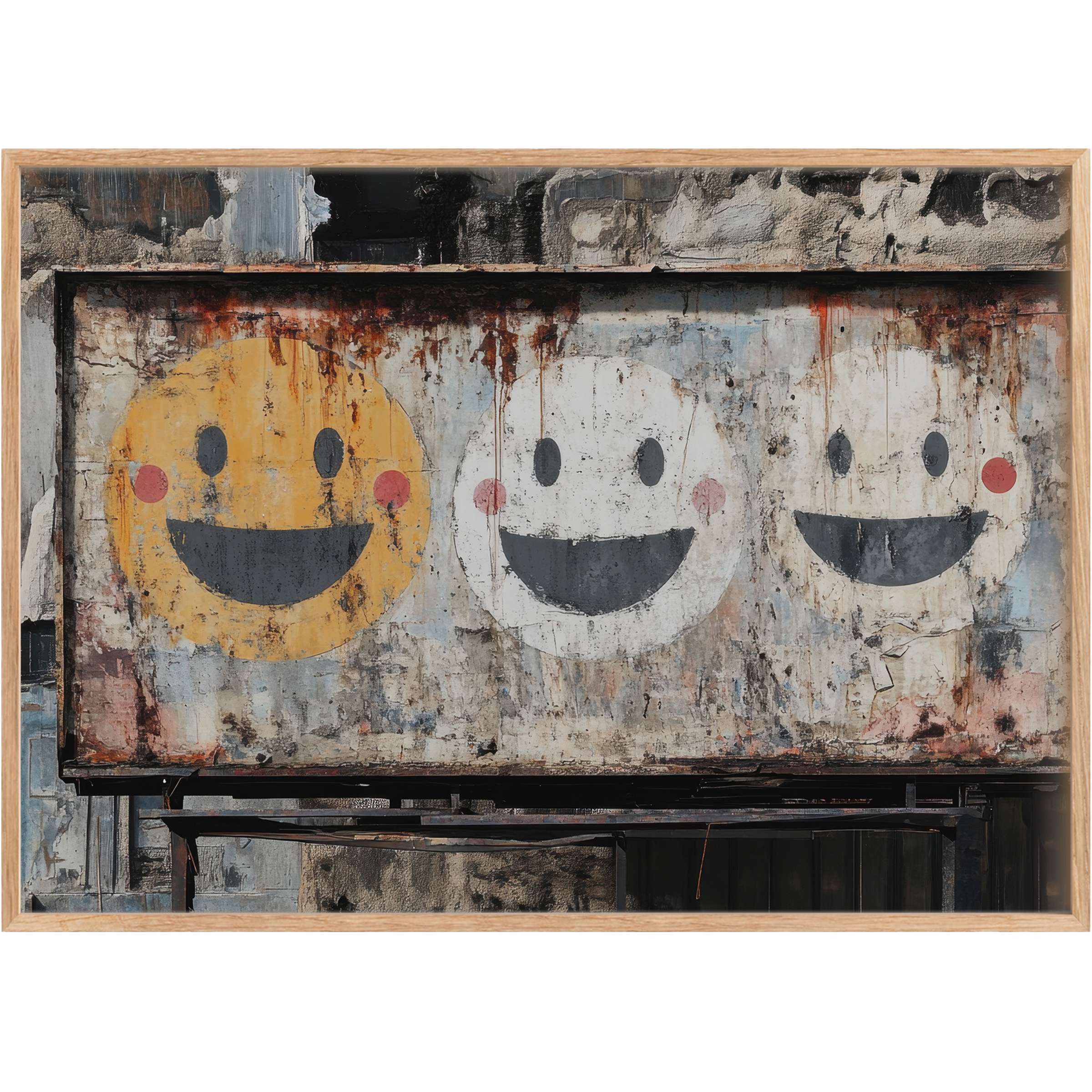 Urban charm meets playful nostalgia in this street art printable wall art, where fading ochre and soft whites evoke a bold yet inviting mood, perfect for elevating contemporary spaces with raw, emotive texture and warmth