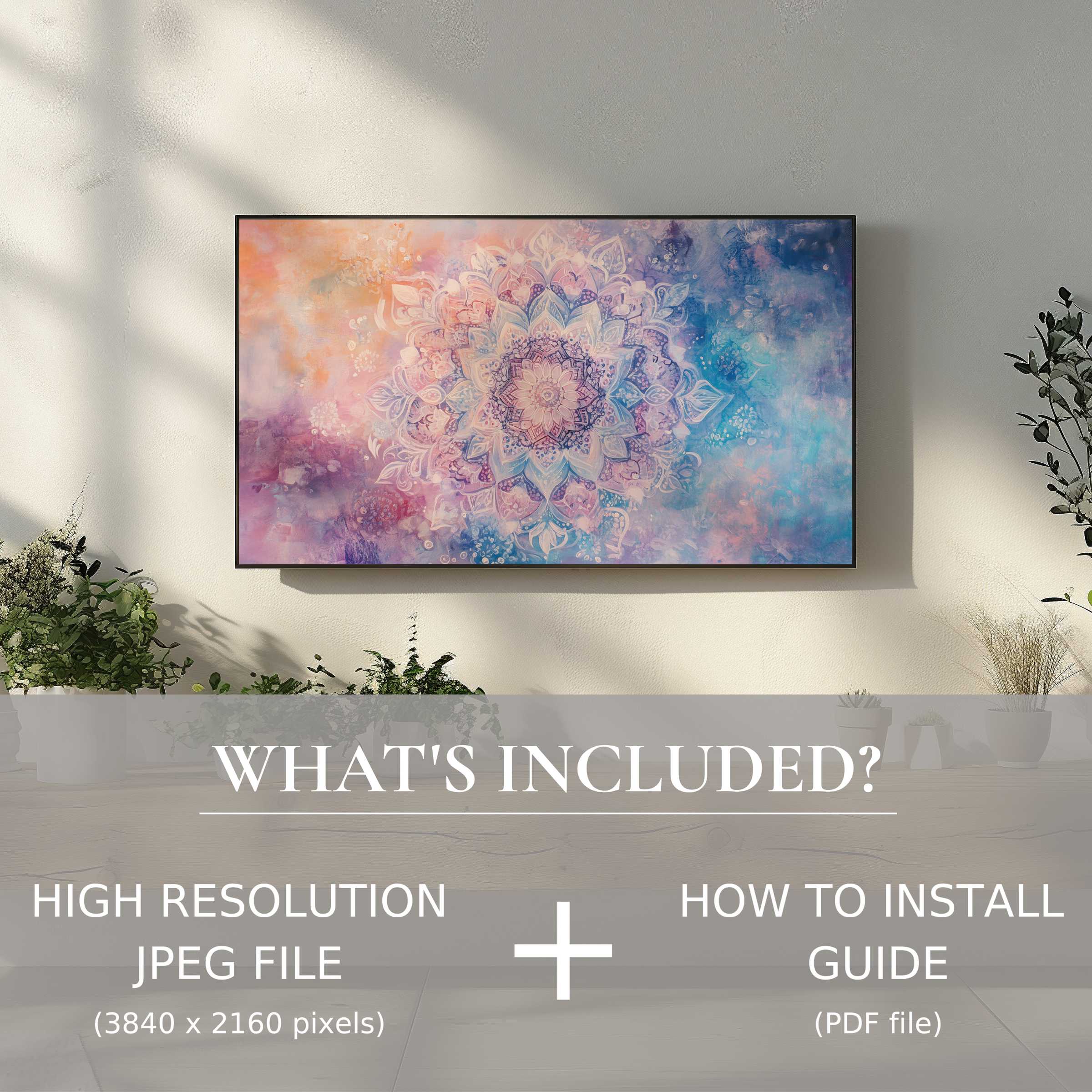 Elegant boho digital TV art download enhances chic living spaces with easy-to-use high-res artwork and installation guide