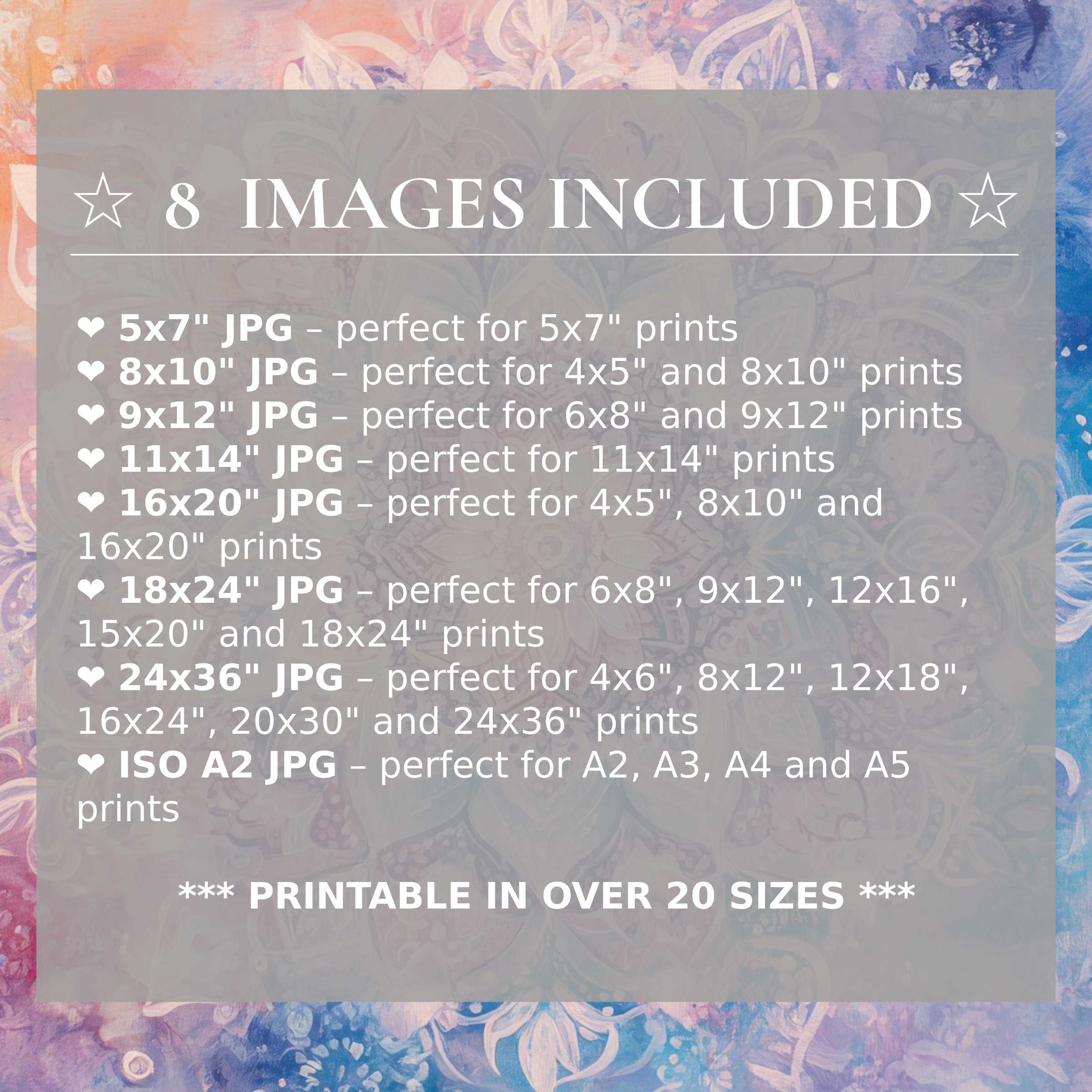 Boho digital print radiates calming lilac and warm peach hues, elevating modern interiors with timeless style; includes 8 high-quality sizes in one download