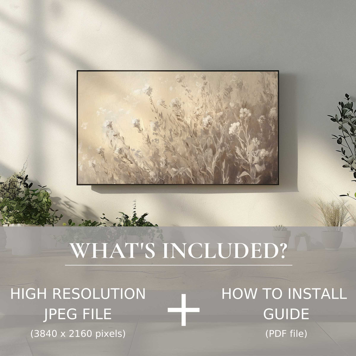 Elegant botanical digital TV art download enhances modern living spaces with easy digital use and serene natural tones