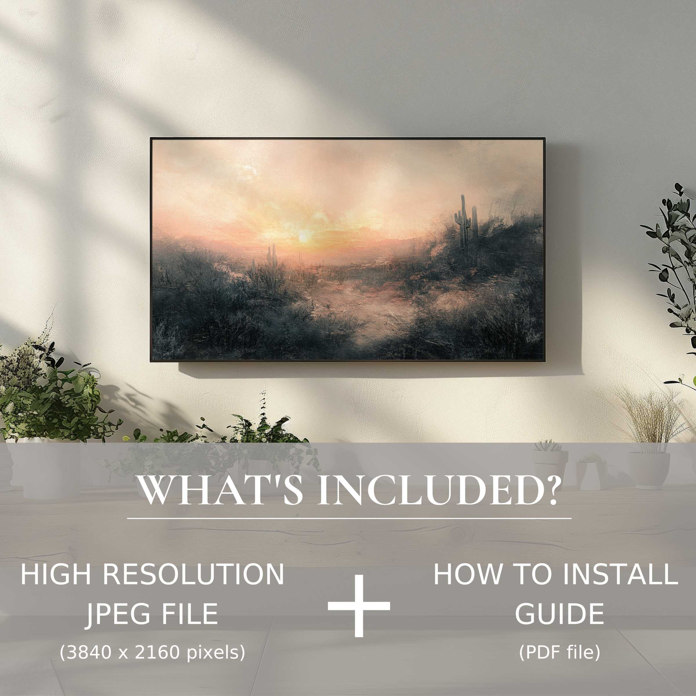 Elegant vintage digital TV art download displayed in a serene living space, easy digital use enhances décor