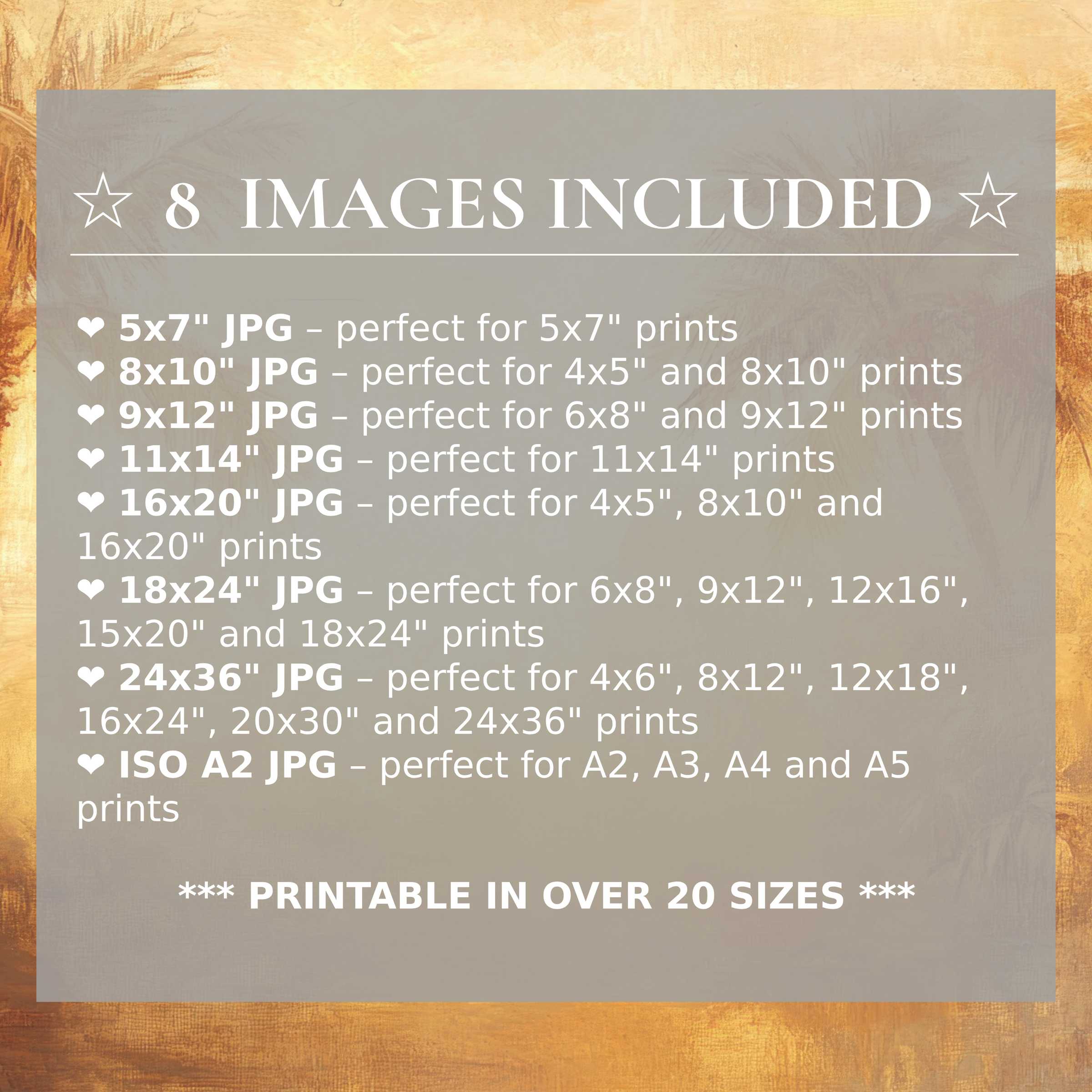 Radiant summer digital print in warm amber and gold tones, delivering calming elegance for modern interiors; includes 8 high-quality sizes