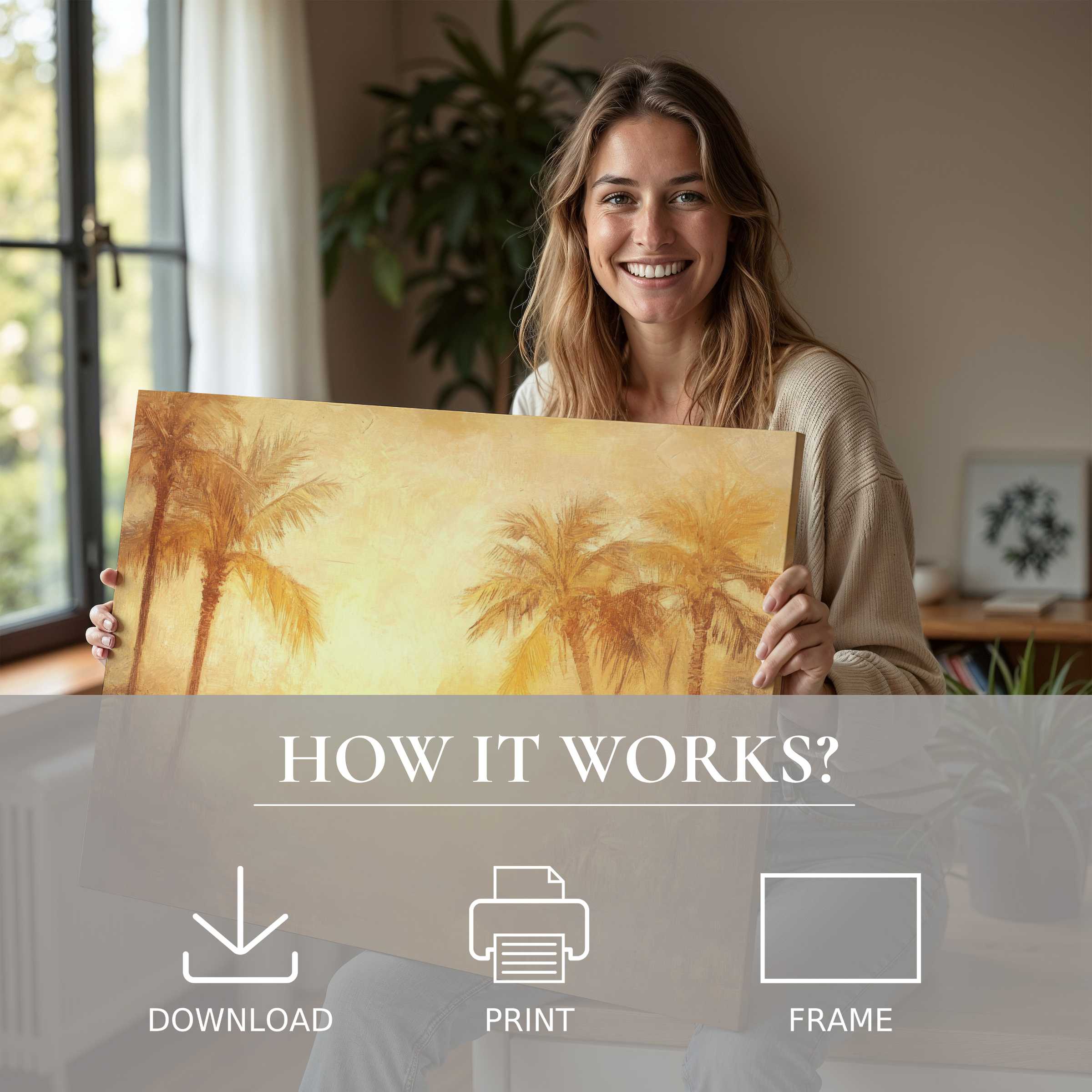 Sunlit moment of joyful connection with a summer digital art print, enriching modern homes with effortless elegance