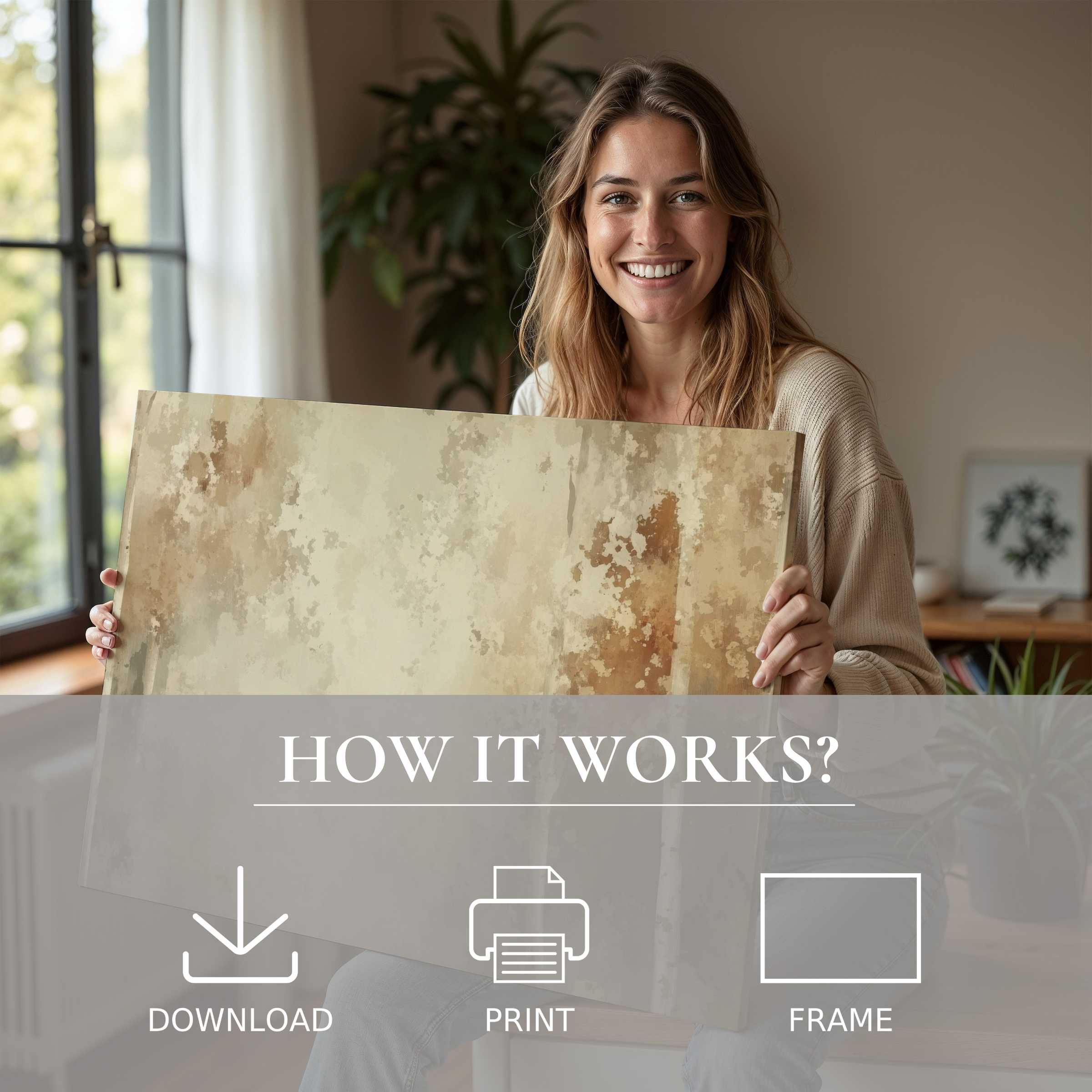 A serene moment of joy in a stylish home, embracing the effortless beauty of tree digital art print to elevate living spaces