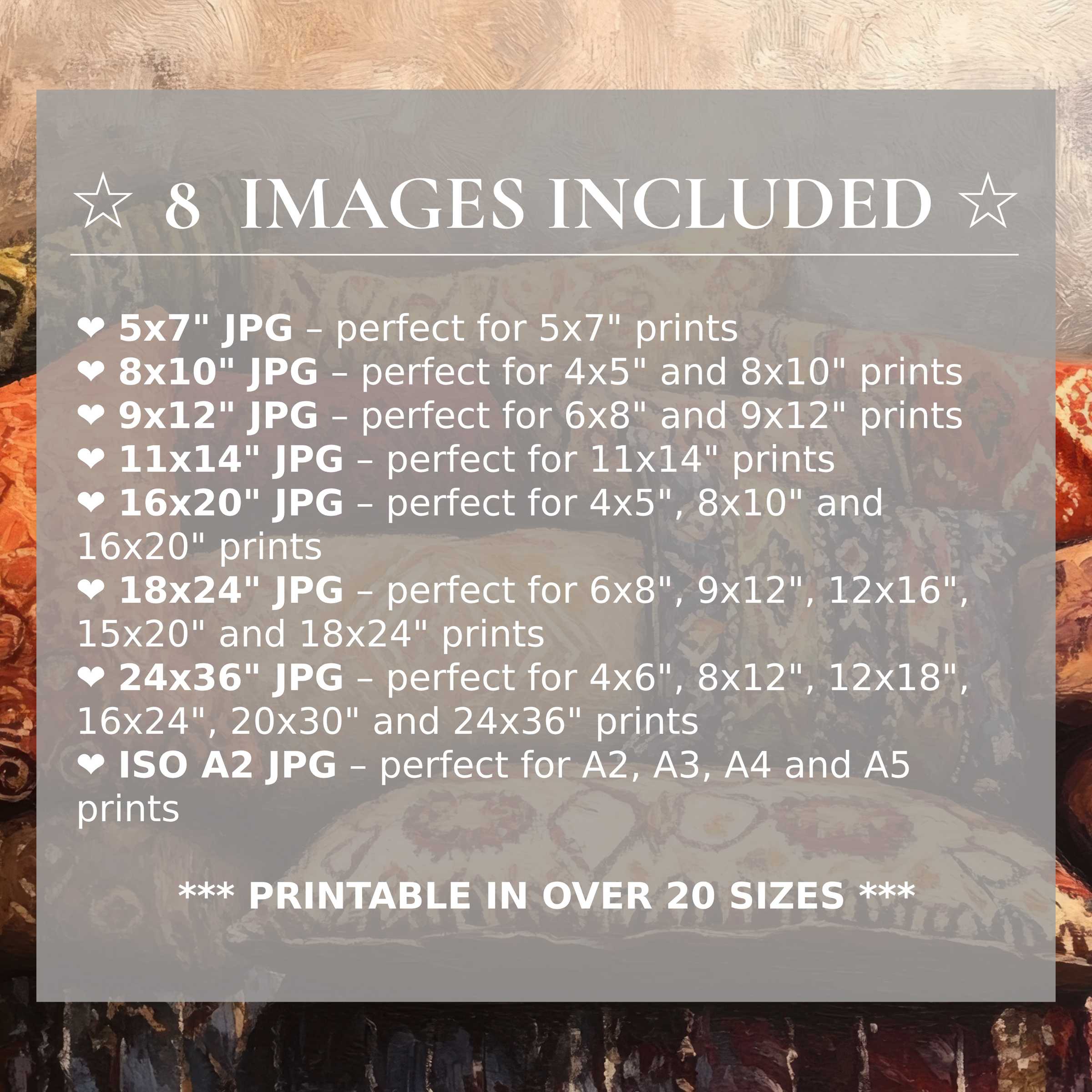 Boho digital print with warm earthy tones and deep reds, radiantly enhancing modern interiors; includes 8 high-quality sizes