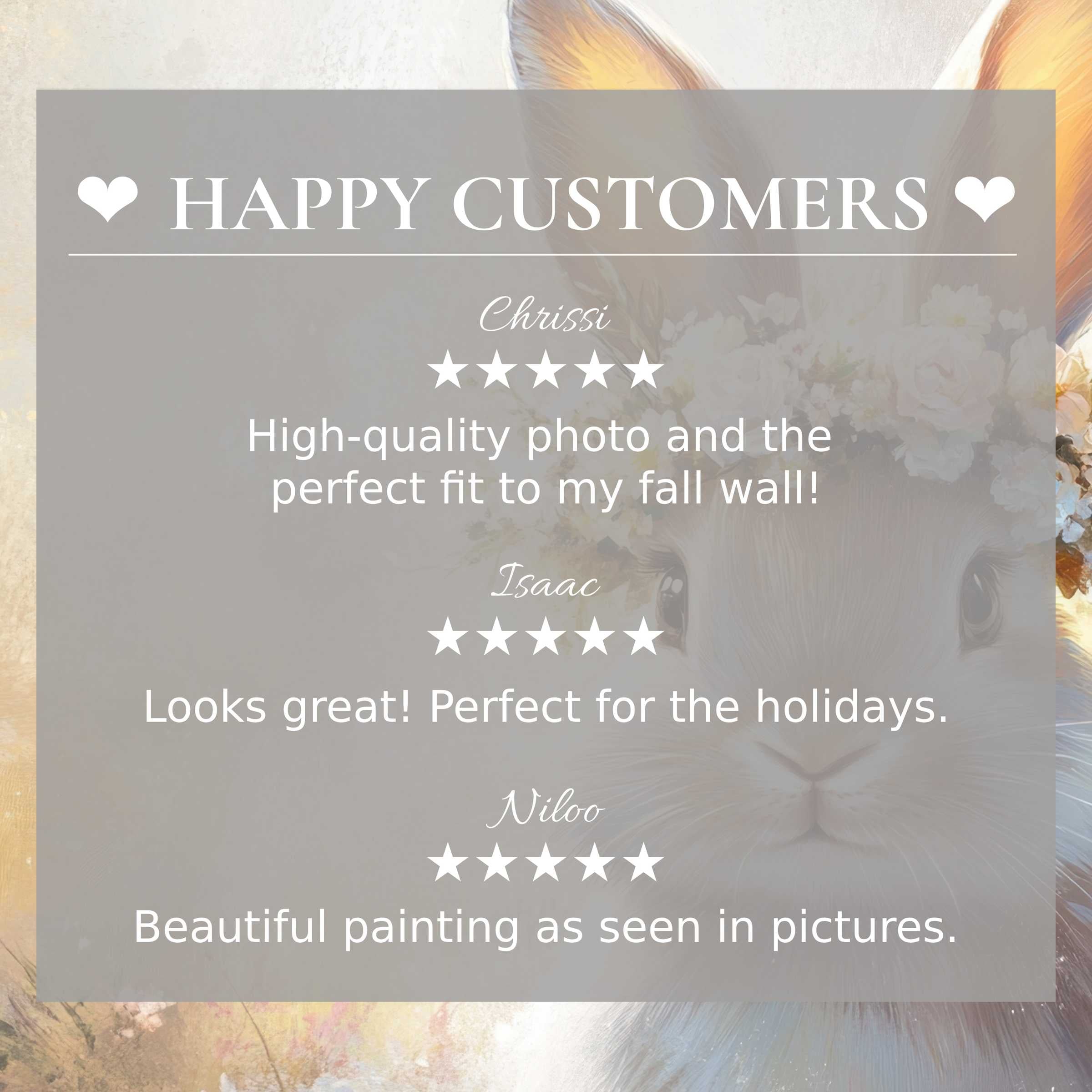 Easter art for Frame TV with abstract sunset hues, happy customer reviews, and elegant, trust-building layout