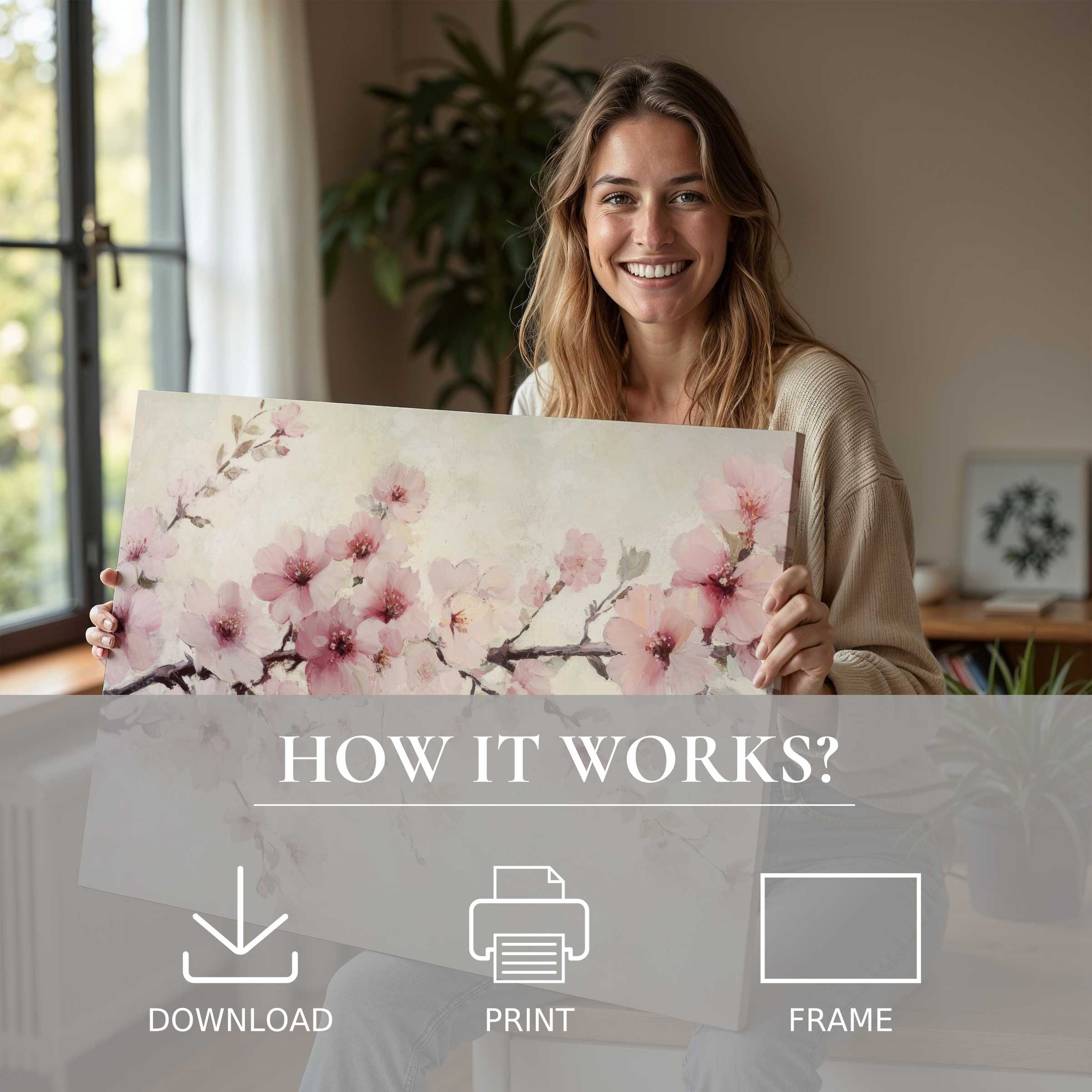 Radiant joy infuses a modern sanctuary as a floral digital art print breathes serene elegance and effortless beauty into everyday living