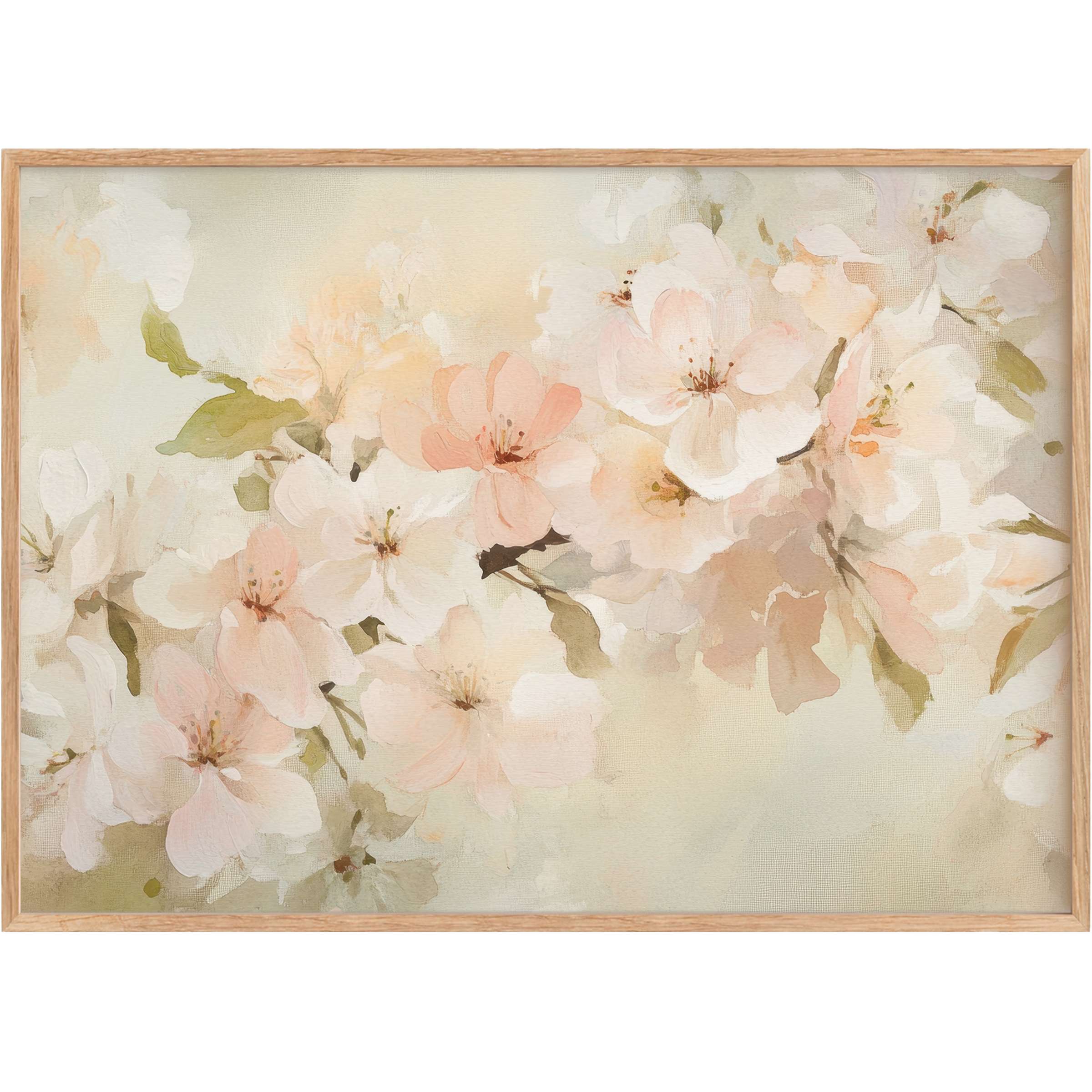 Delicate spring printable wall art in soft blush and cream tones, evoking a serene, elegant floral ambiance