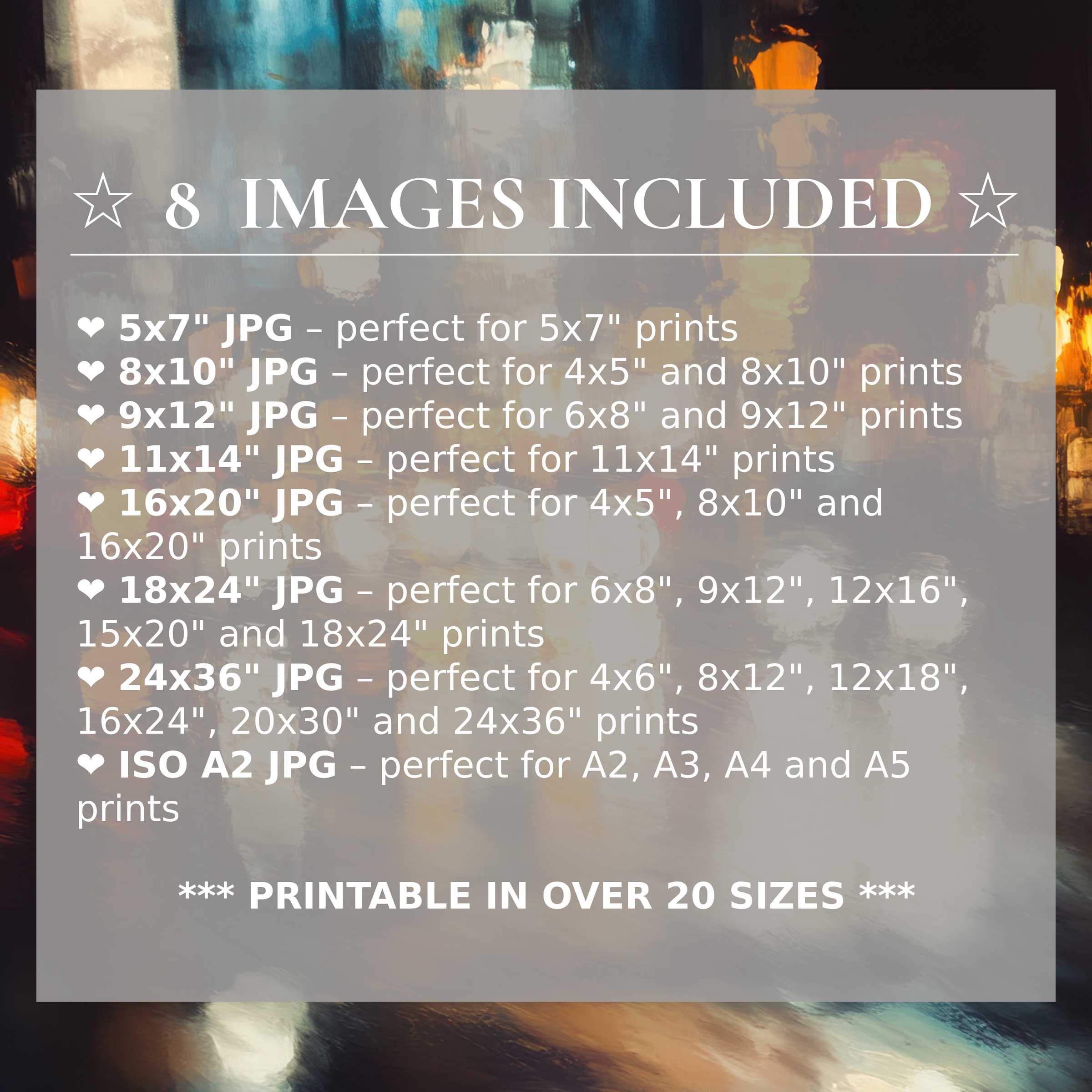 Urban digital print radiates bold, luminous blues and warm amber tones, elevating modern interiors with 8 high-quality sizes included