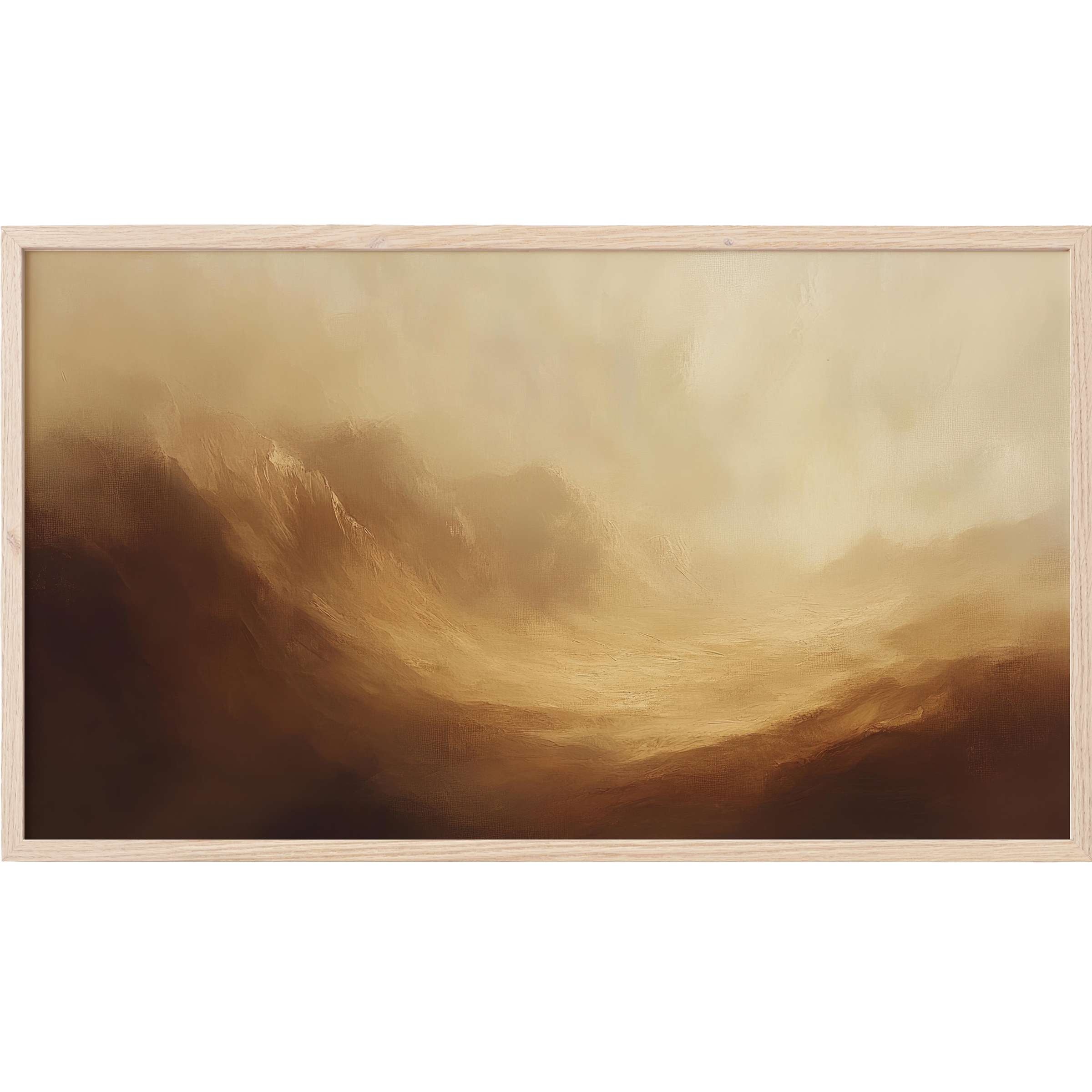 Landscape Frame TV Art with warm earth tones, soft brushstrokes, and a serene, abstract mountainous scene