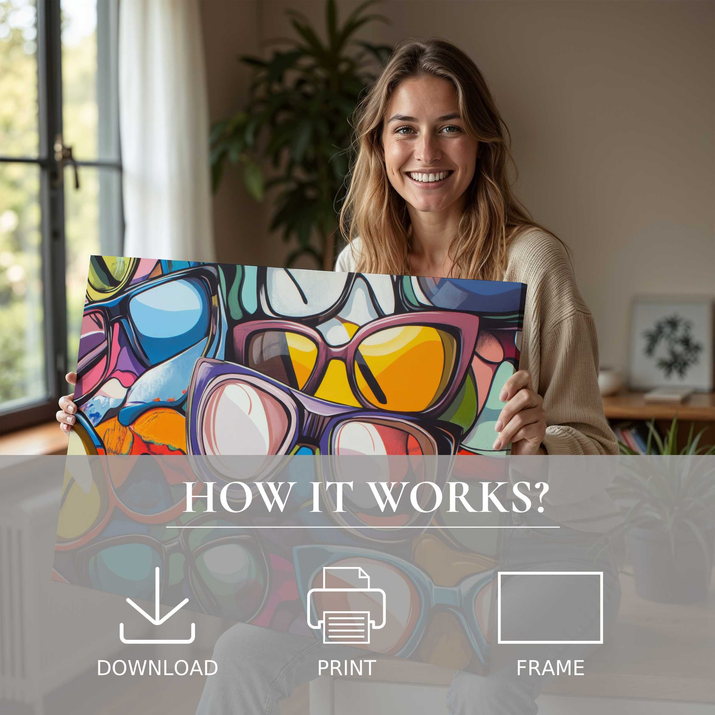 Joyful connection with pop art digital art print transforms modern living spaces into vibrant havens of color and inspiration