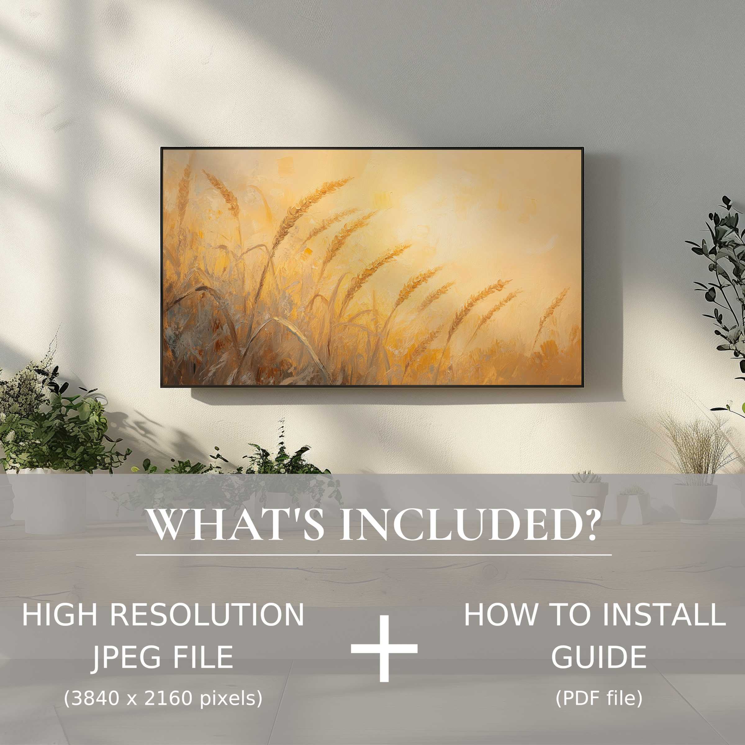 Elegant summer digital TV art download showcasing golden wheat, effortlessly enriching stylish living spaces