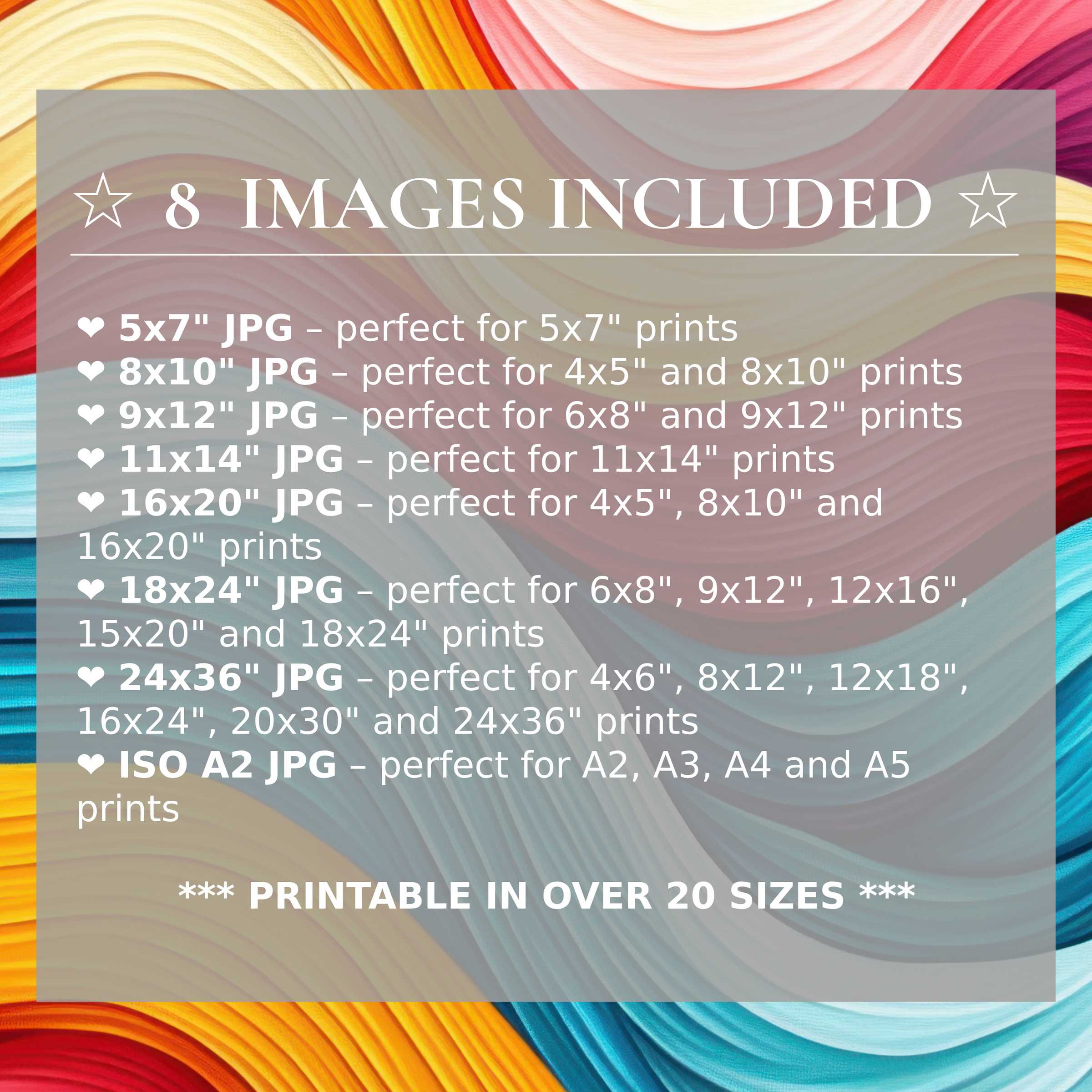 Radiant modern digital print in warm oranges, pinks, and cool blues, available in 8 high-quality sizes to elevate modern interiors