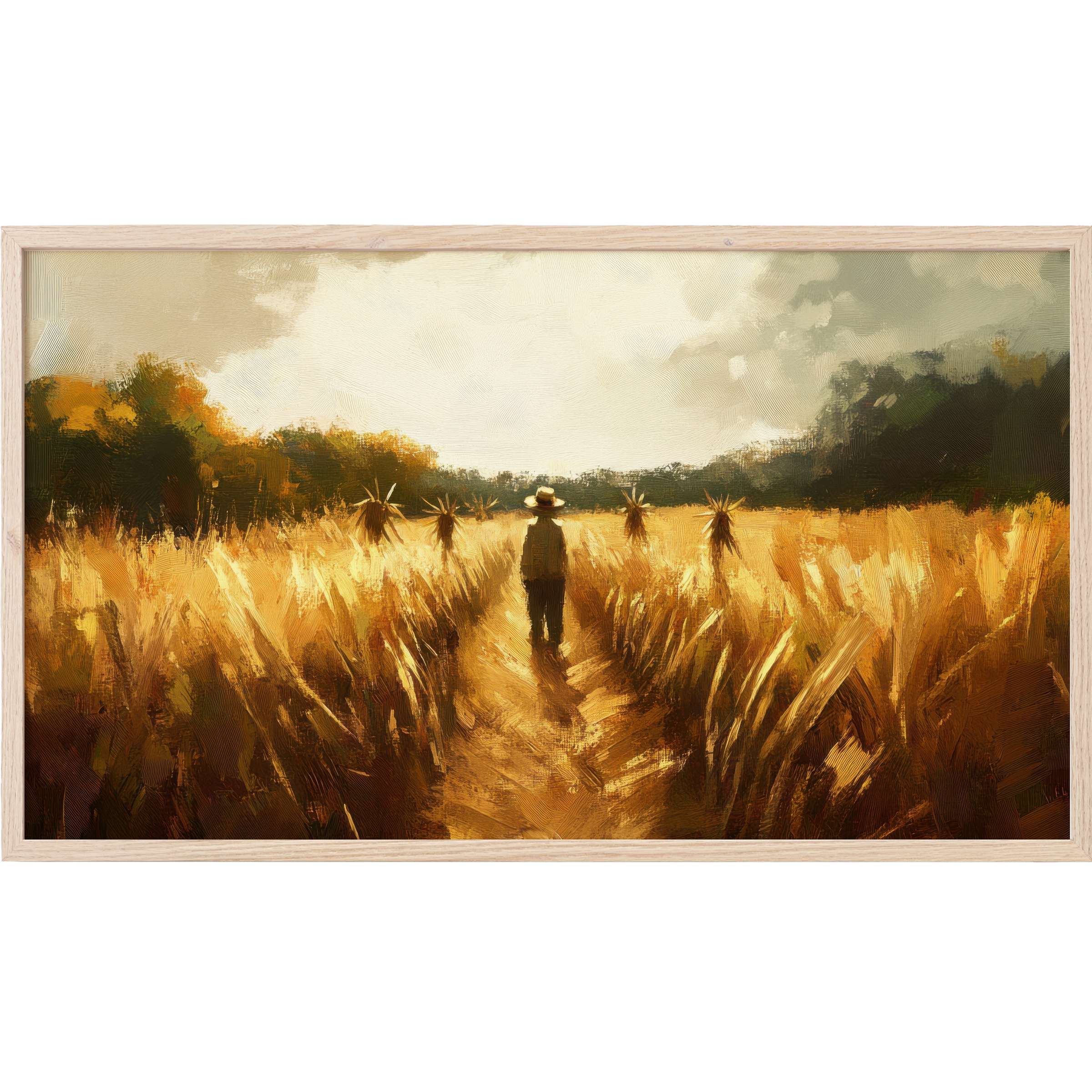 Fall Frame TV Art depicting a lone figure in a golden wheat field with rich, warm autumn tones and textured brushstrokes
