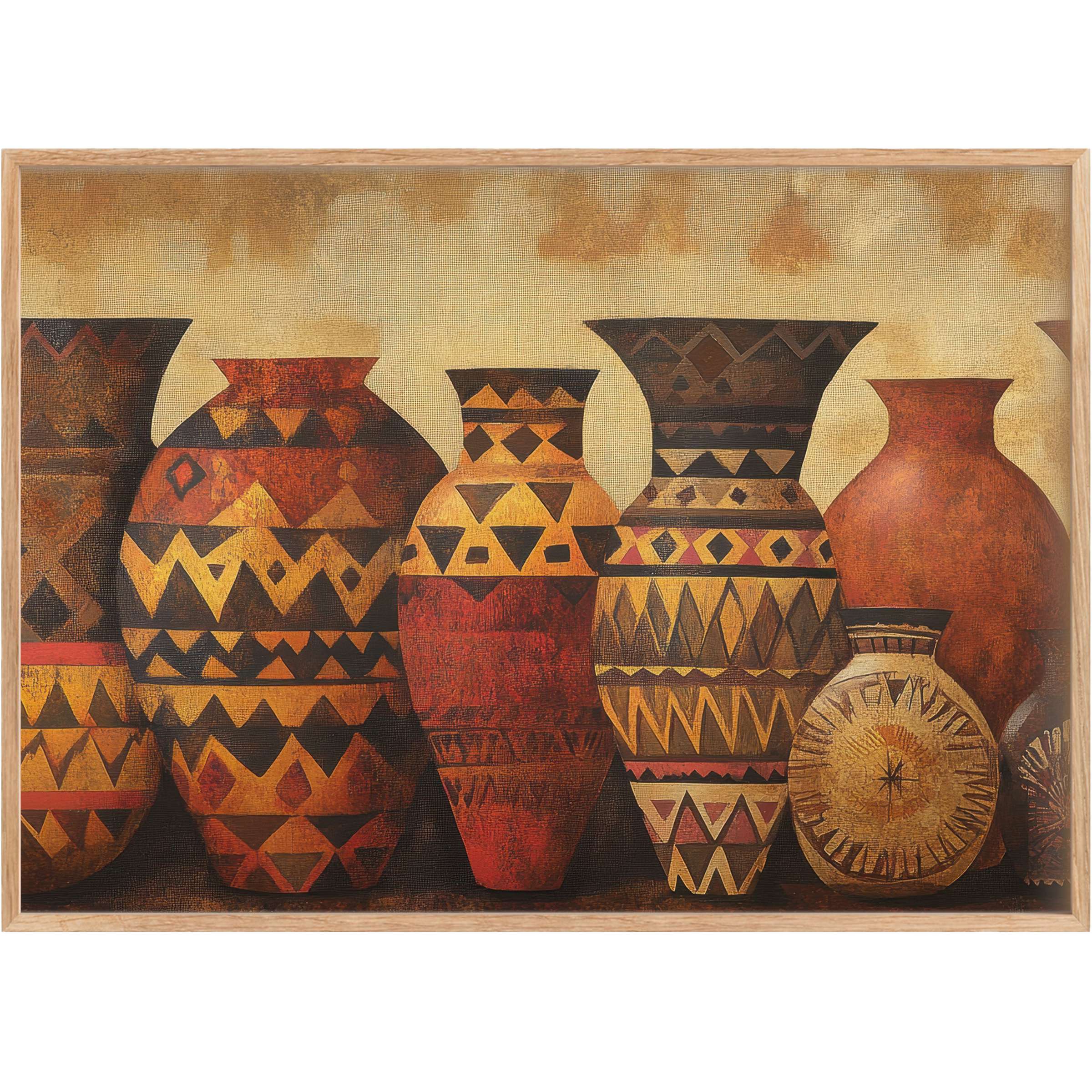 Earthy tones and intricate tribal patterns create a warm, inviting ambiance with this boho printable wall art