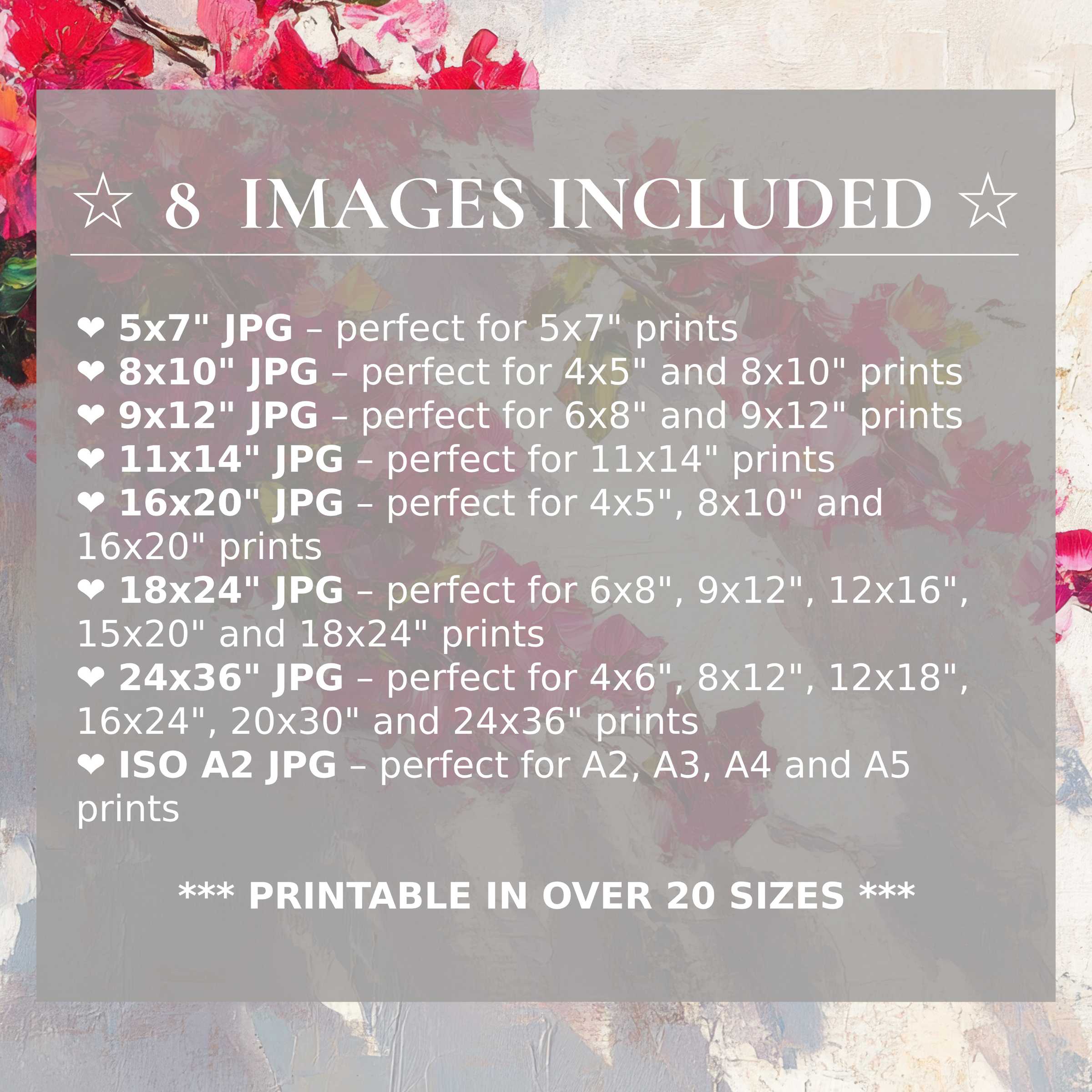 Botanical digital print radiates vibrant pinks and soft pastels, uplifting modern interiors with 8 included high-quality sizes for refined style and versatile display