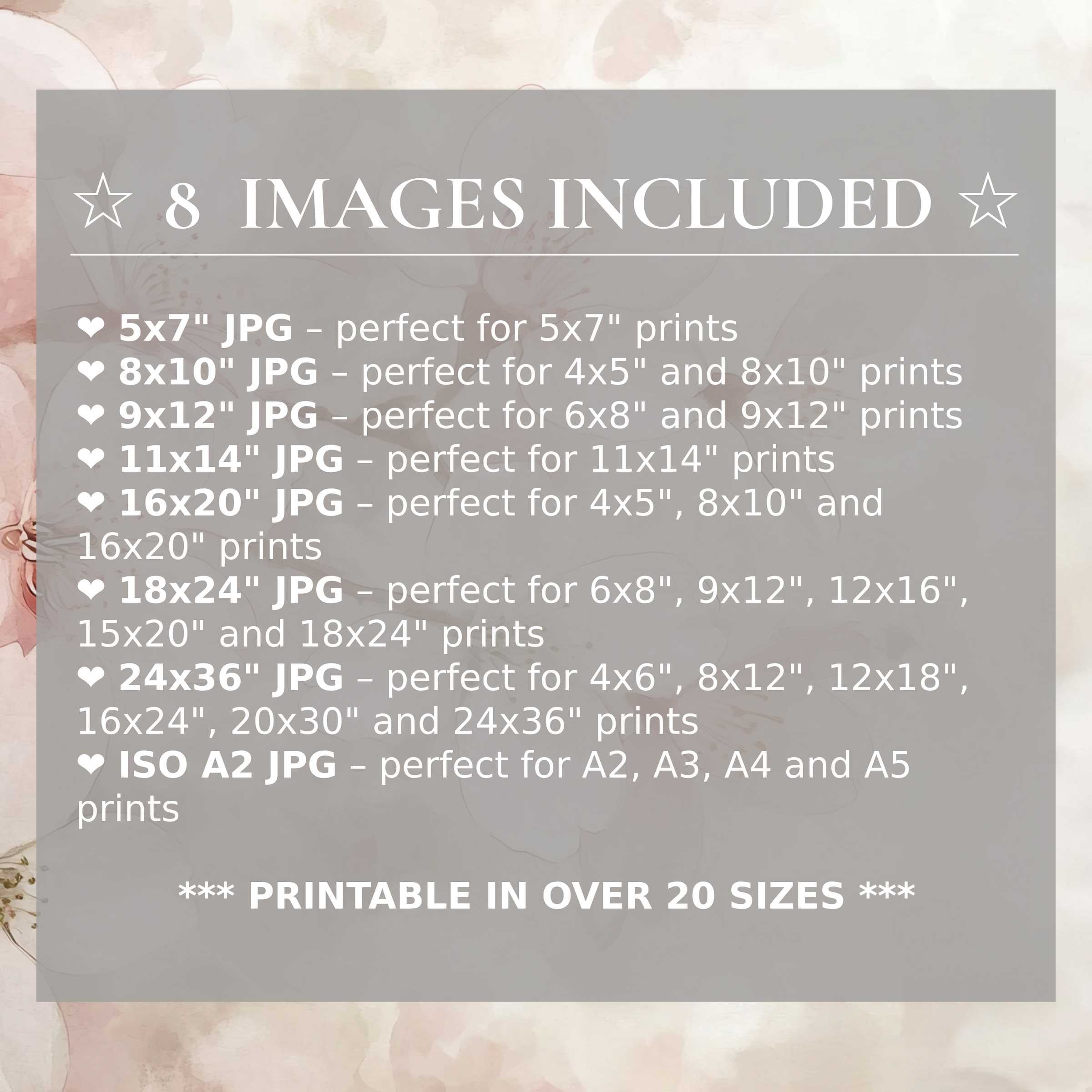 Floral digital print in soft blush and ivory hues, radiantly uplifting modern interiors with 8 high-quality sizes included