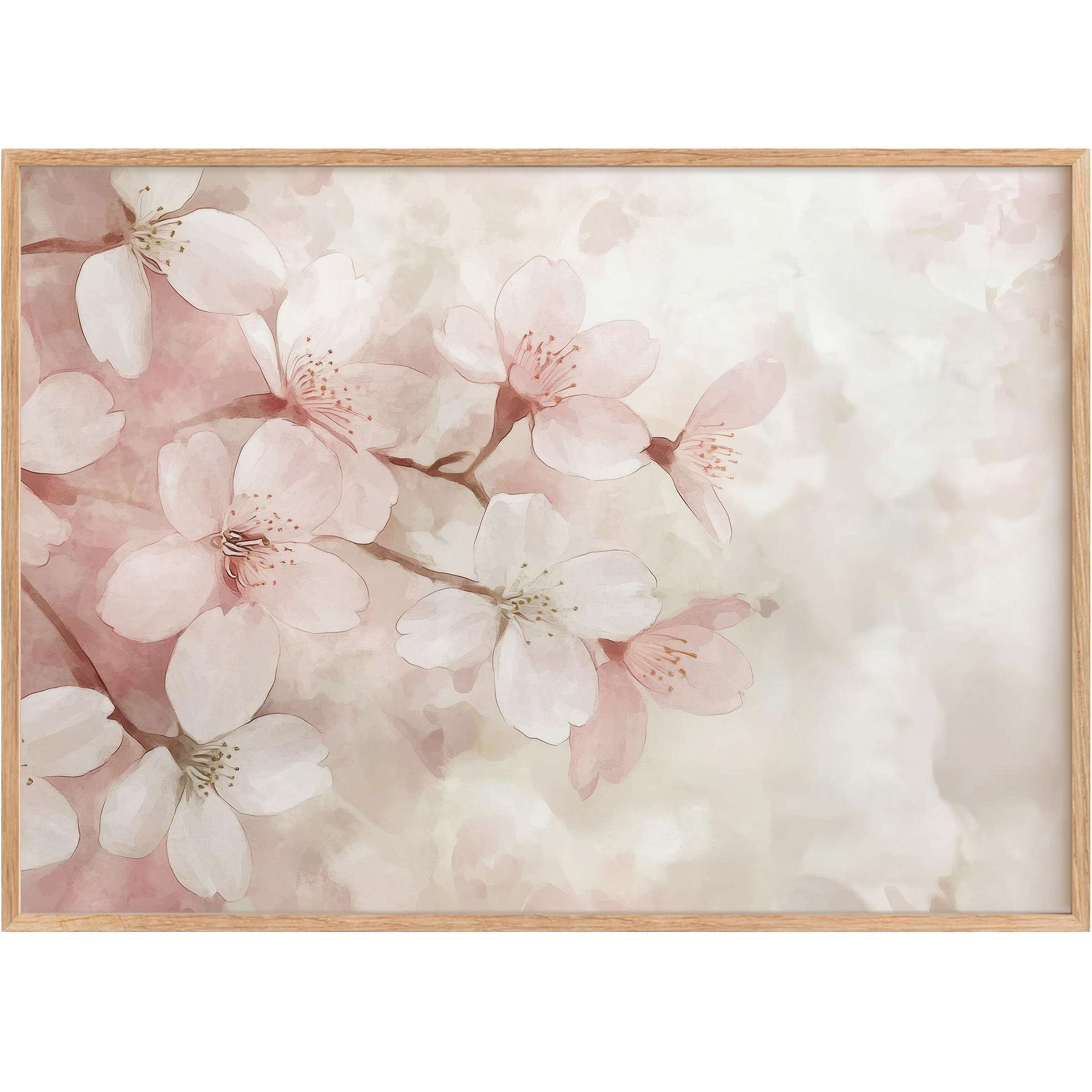 Delicate floral printable wall art in soft blush and cream tones, evoking a serene, elegant, and timeless ambiance