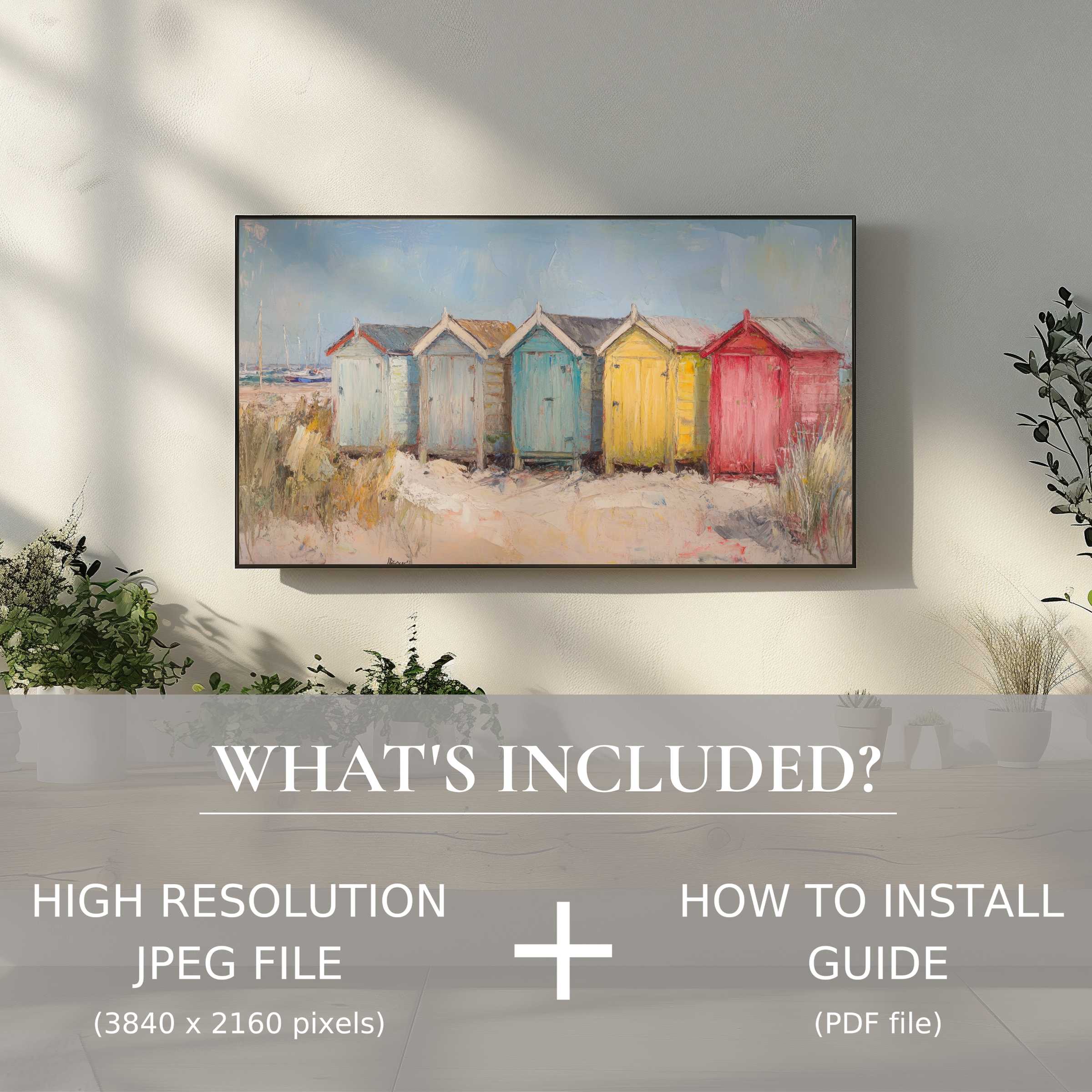 Elegant beach digital TV art download enhances living spaces with easy digital use and vibrant coastal charm