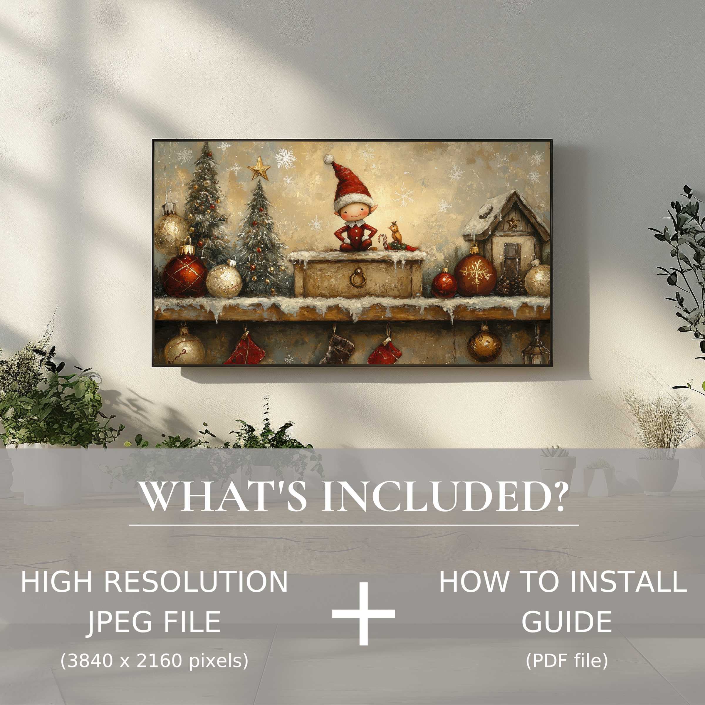 Elegant christmas digital TV art download enhances your space with festive charm and easy, high-res digital use