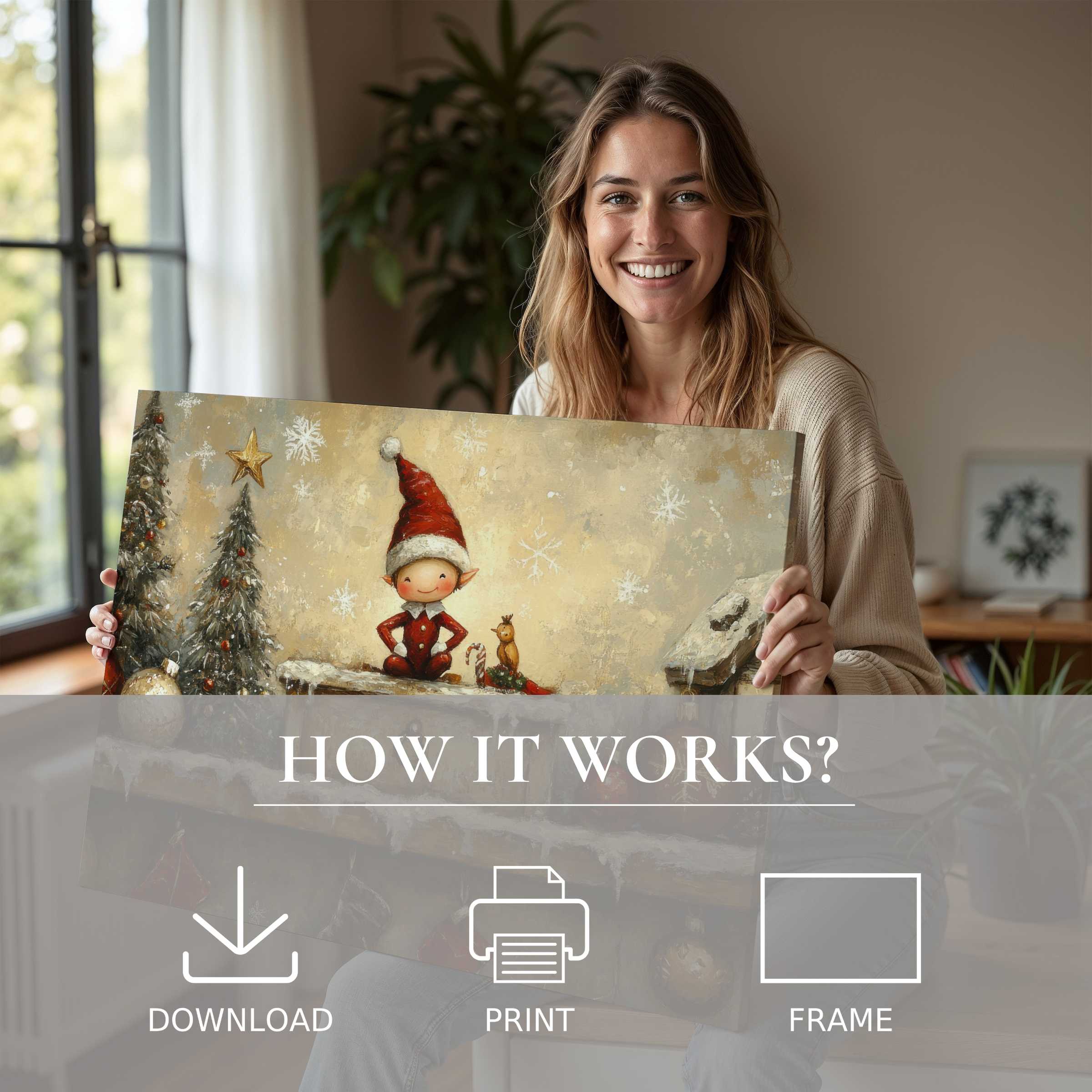 Elegant Christmas digital art print radiates warmth and joy, seamlessly elevating modern homes with heartfelt festive spirit