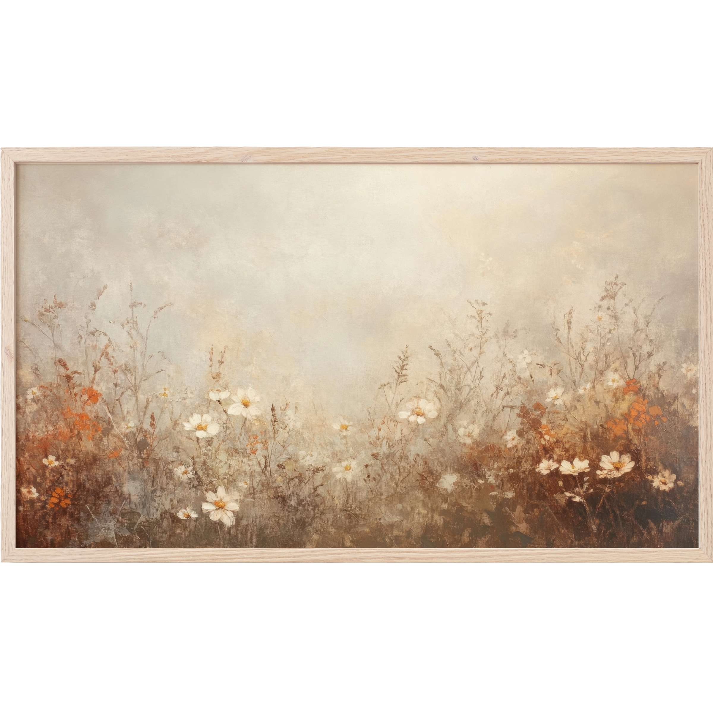 Fall Frame TV Art with soft autumnal hues, delicate wildflowers, and a misty, impressionistic style
