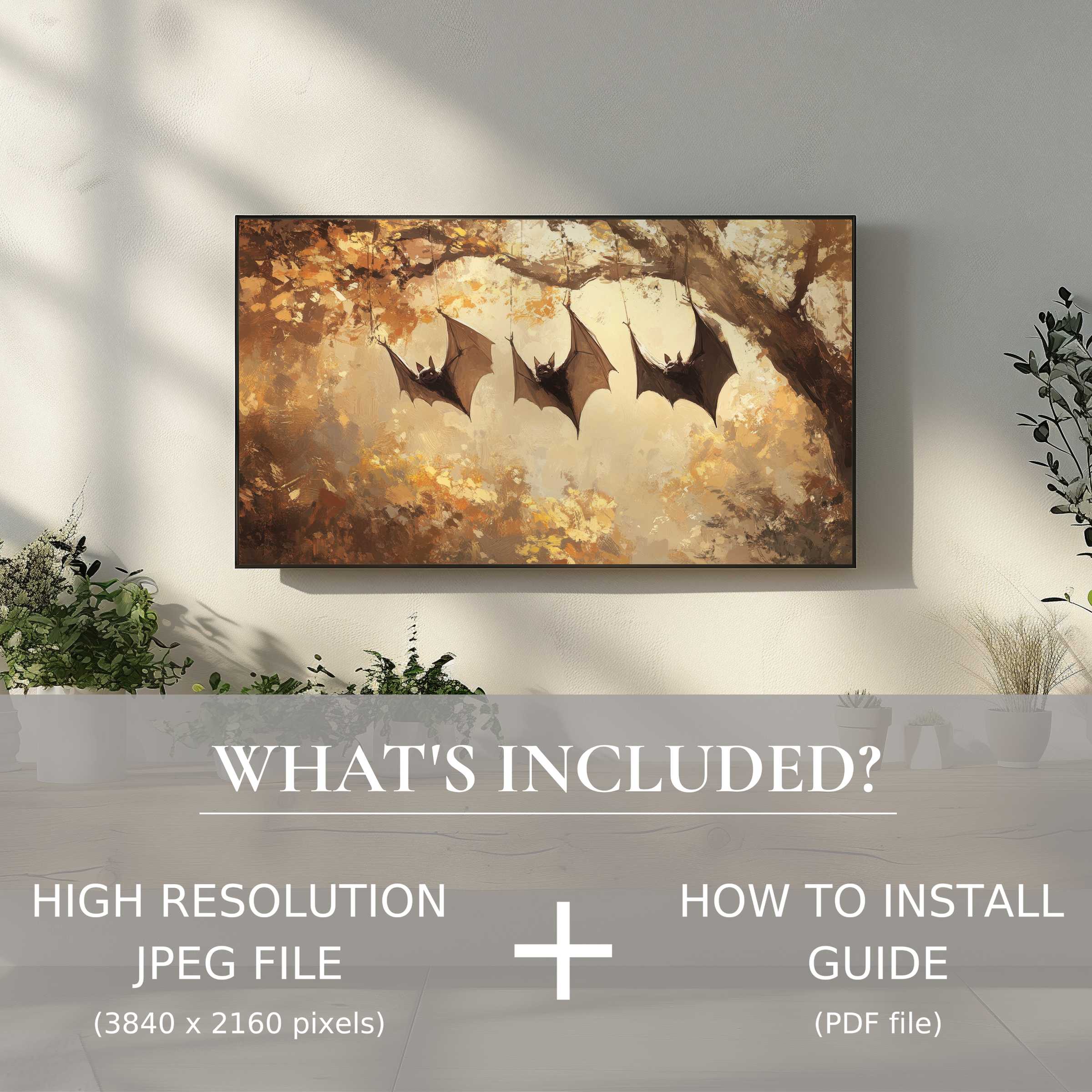 Elegant Halloween digital TV art download with easy use, enhancing modern living spaces with warm, stylish autumnal vibes
