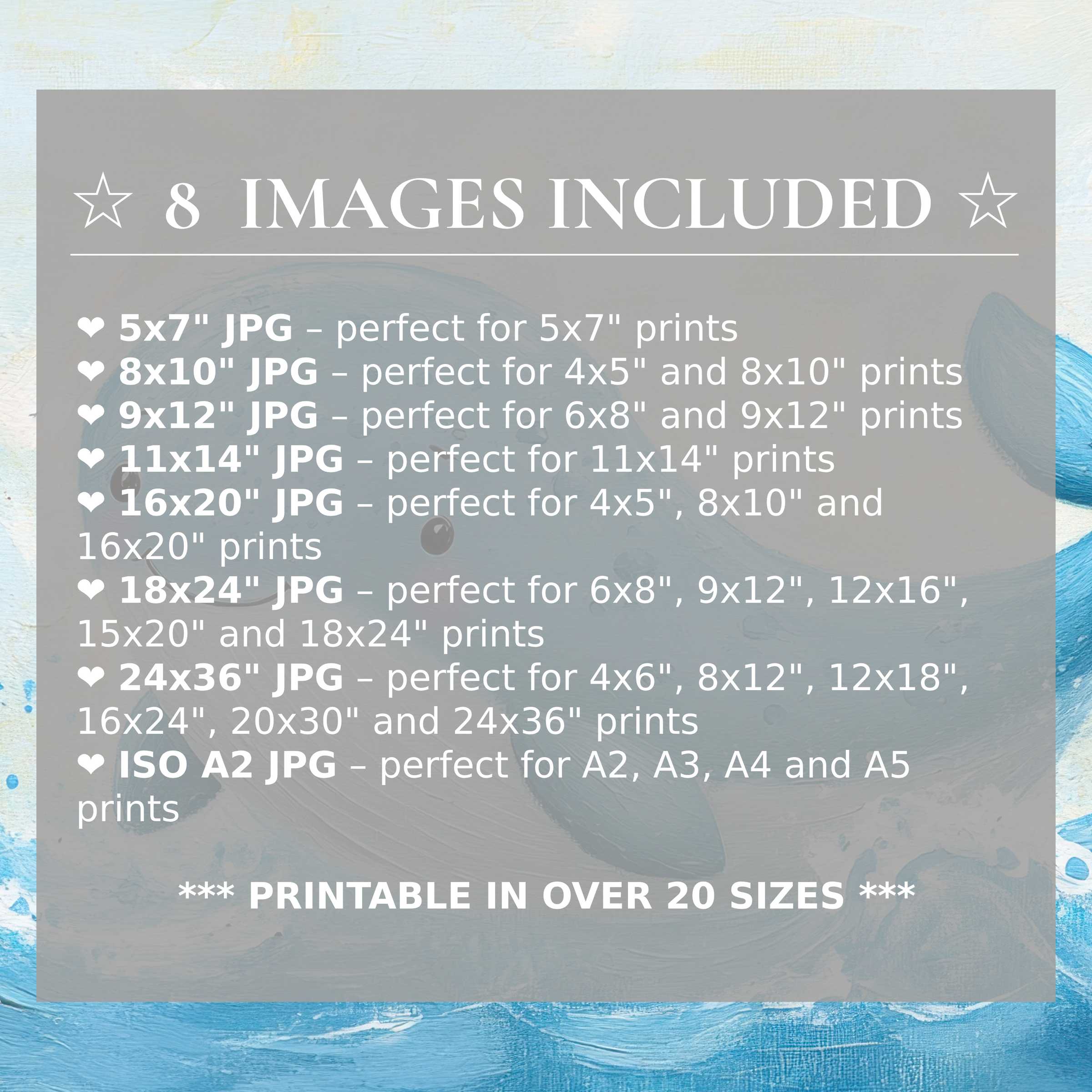 Nursery digital print with serene blue and soft white hues, offering radiant charm in 8 high-quality sizes included, perfect for elevating refined modern interiors with effortless style and versatile beauty