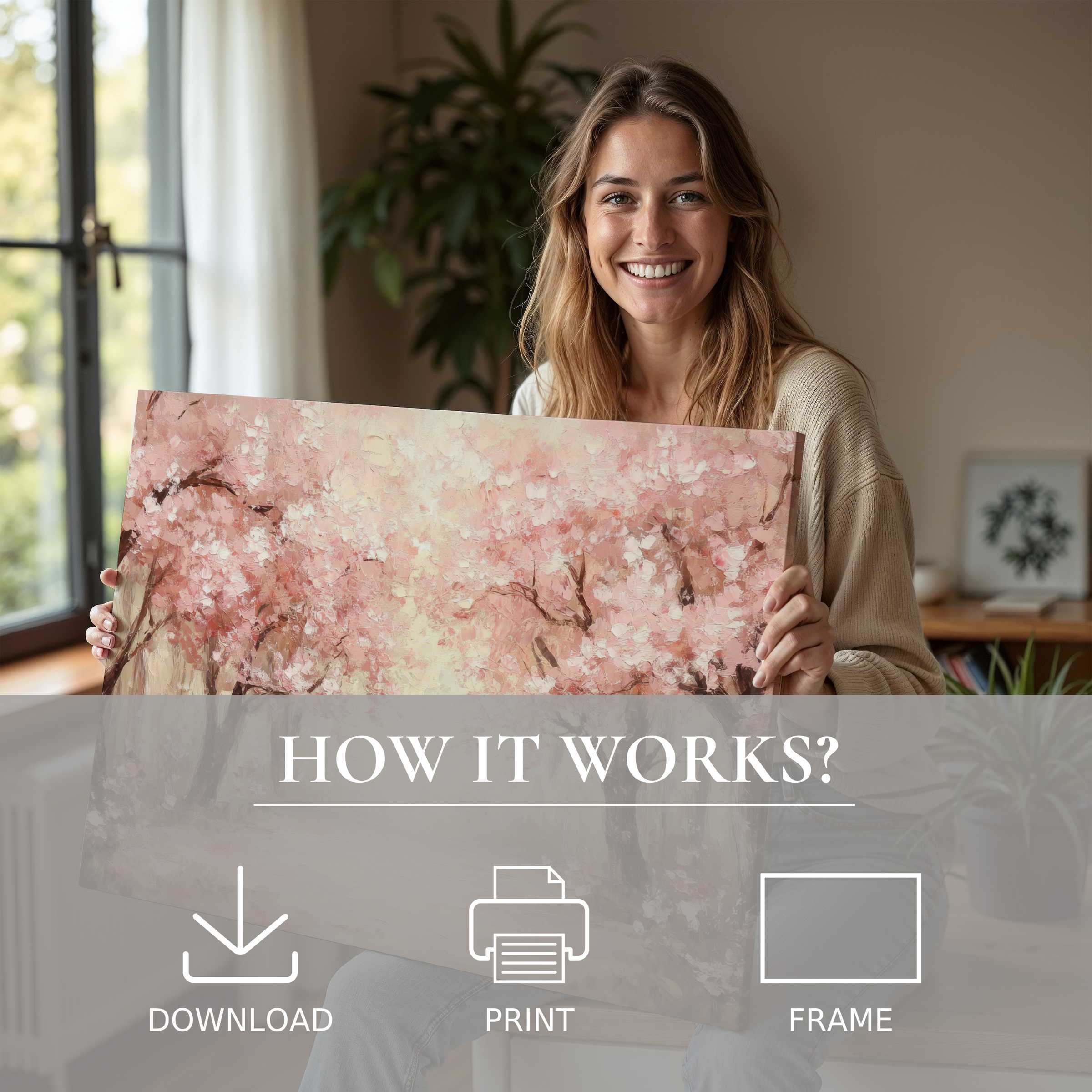 Radiant spring digital art print embraced in a sunlit modern home, evoking warmth and effortless elegance