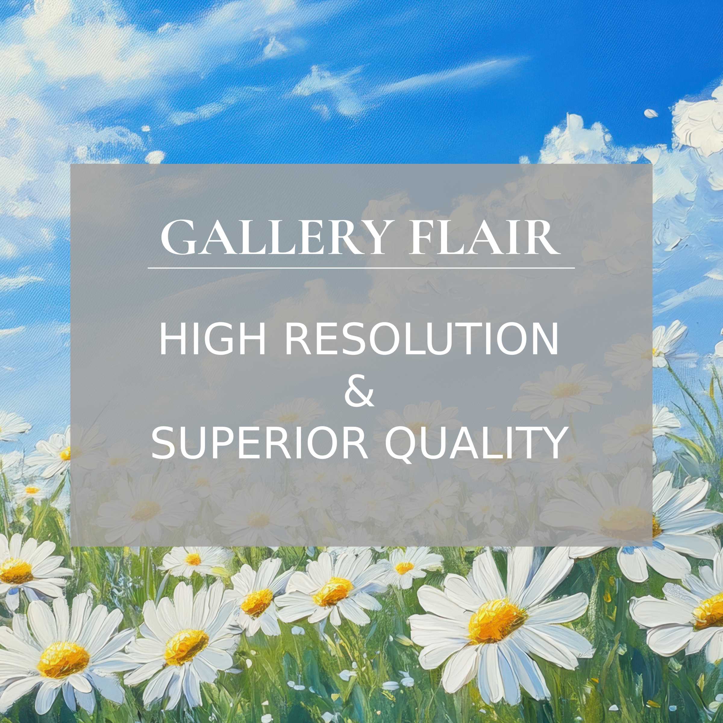 Radiant floral printable art featuring intricate daisies under a serene blue sky, enhancing modern interiors with refined charm