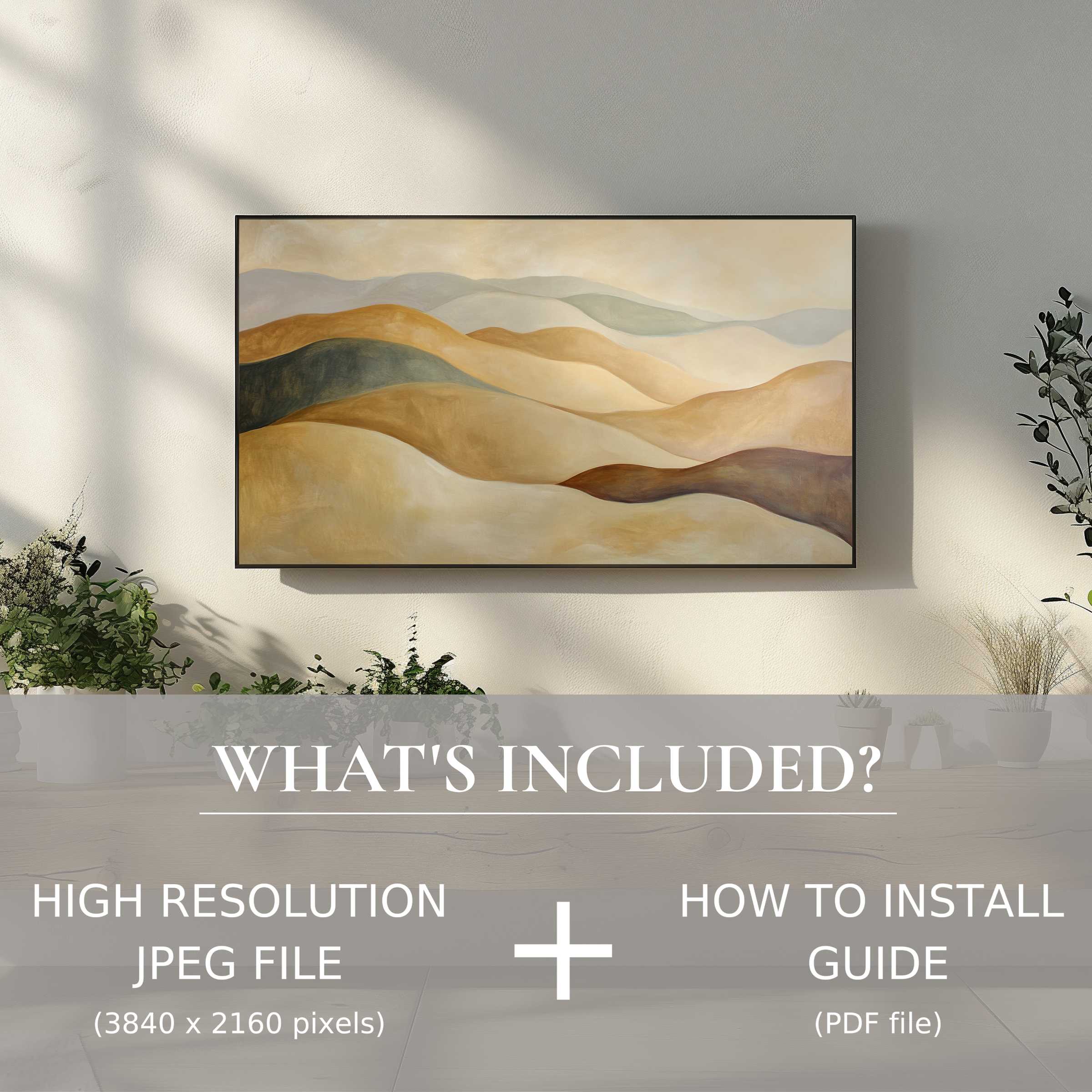 Neutral digital TV art download showcasing serene earthy tones, elevating your space with effortless, stylish digital decor