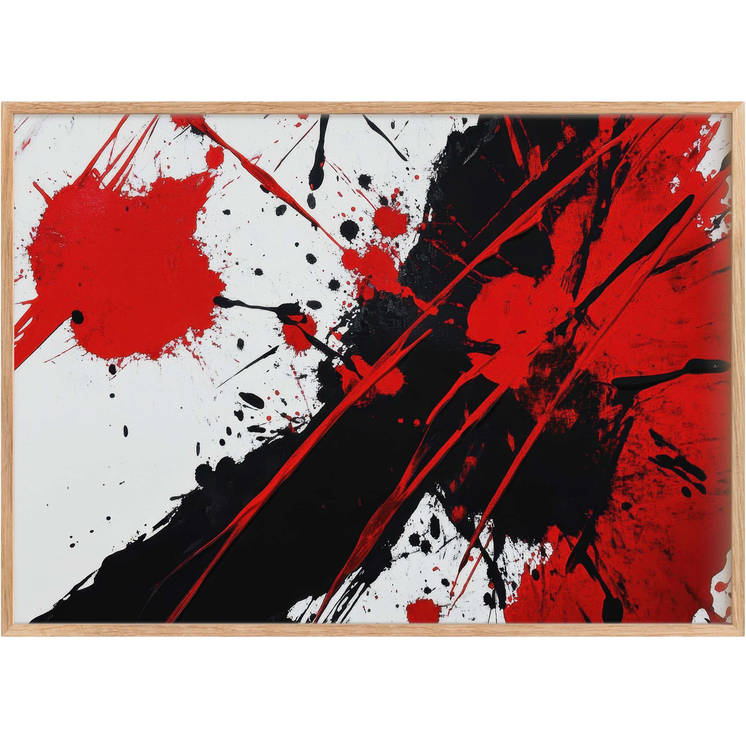 Dynamic abstract printable wall art in bold red and black splashes evokes fierce energy and modern sophistication for stylish living spaces
