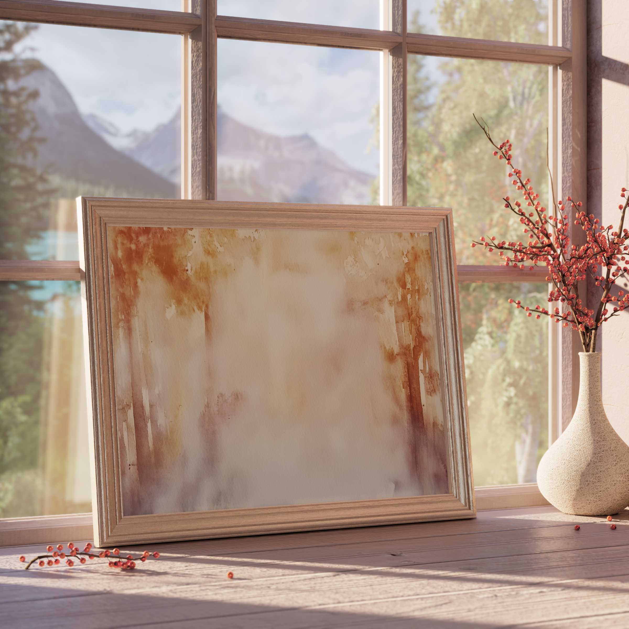 Ethereal fall downloadable art in soft amber hues, elevating serene, curated interiors with warm, nature-inspired elegance