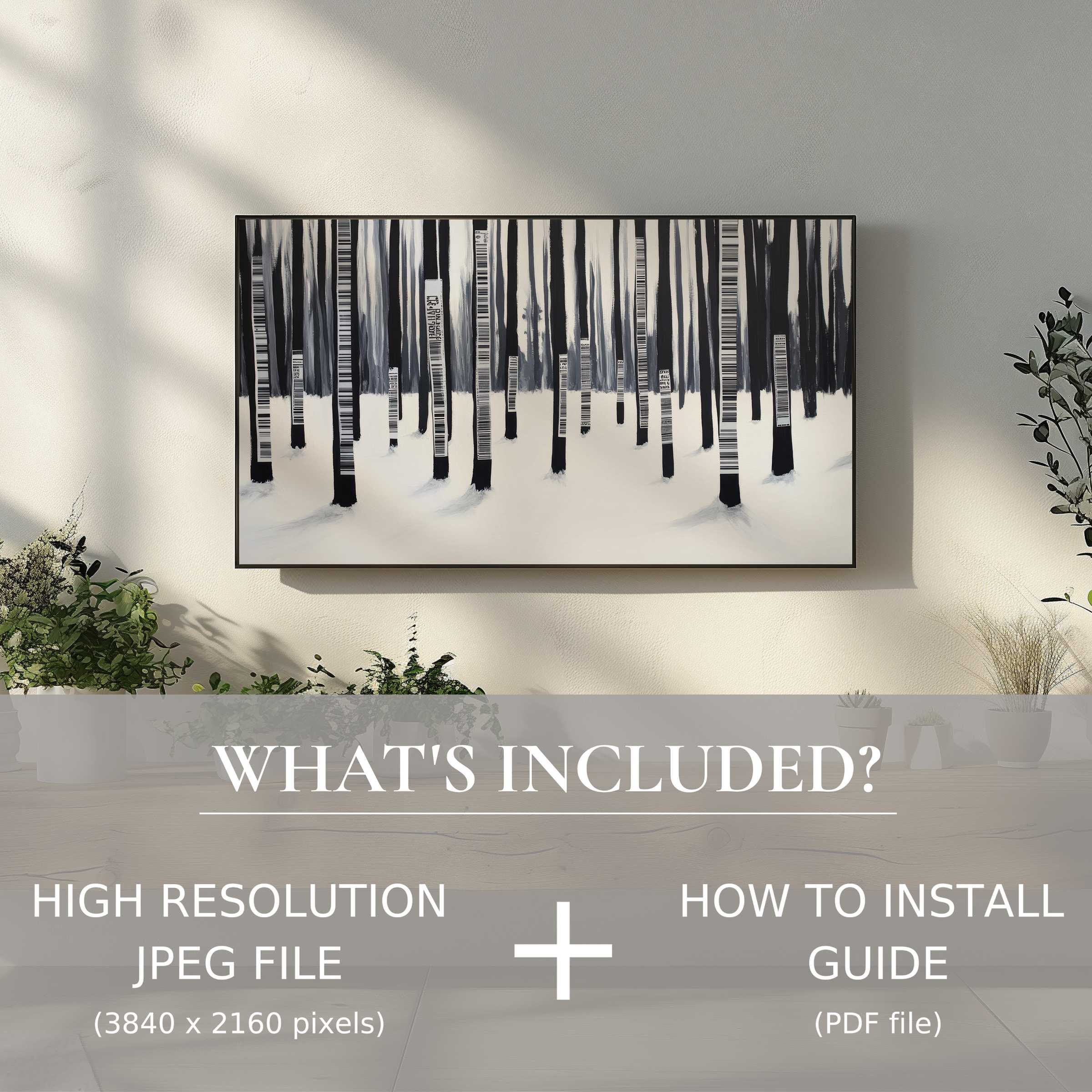 Elegant street art digital TV art download, easy digital use, enhances modern living spaces with striking monochrome design