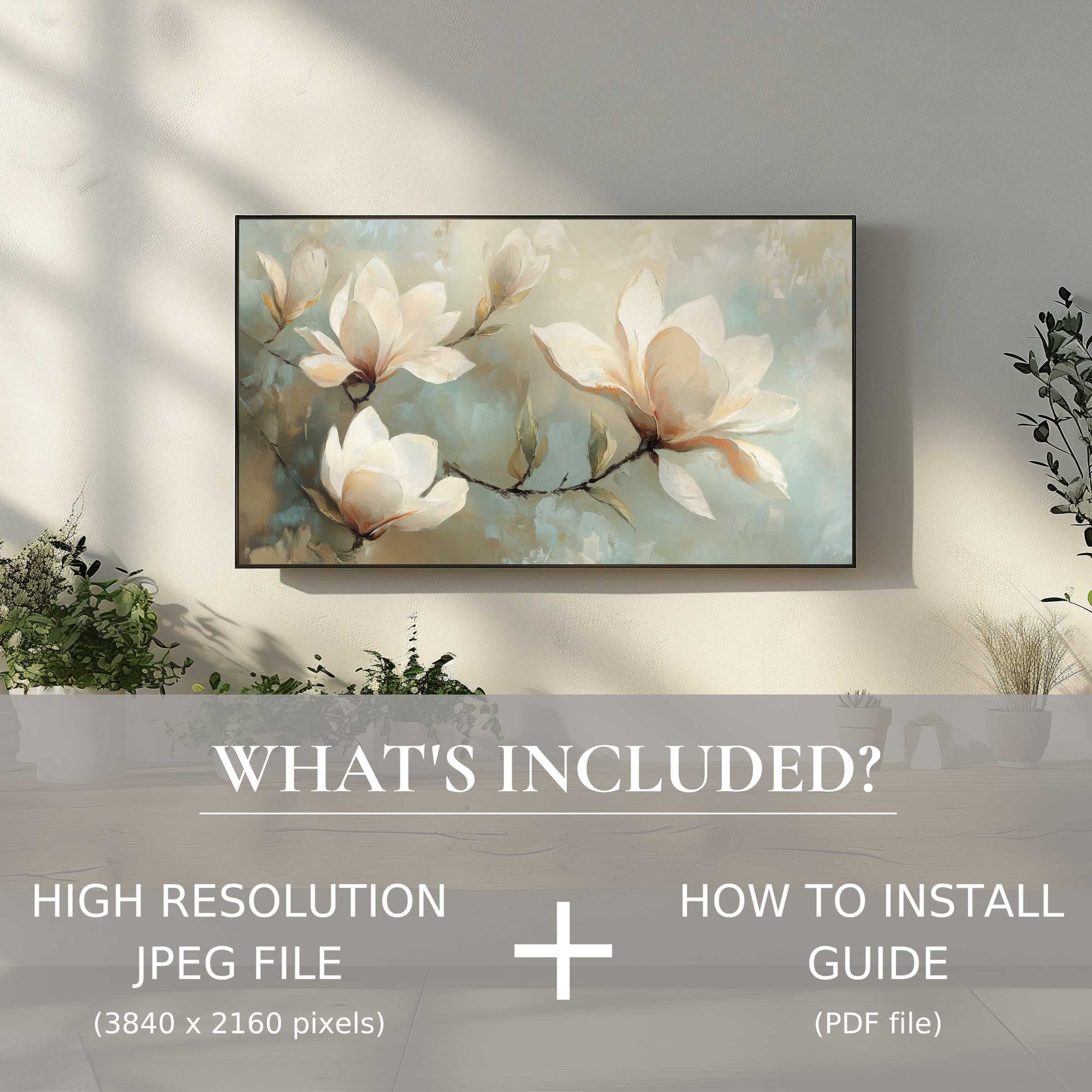 Elegant tree digital TV art download enhances living spaces with easy digital use; high-res JPEG plus installation guide included