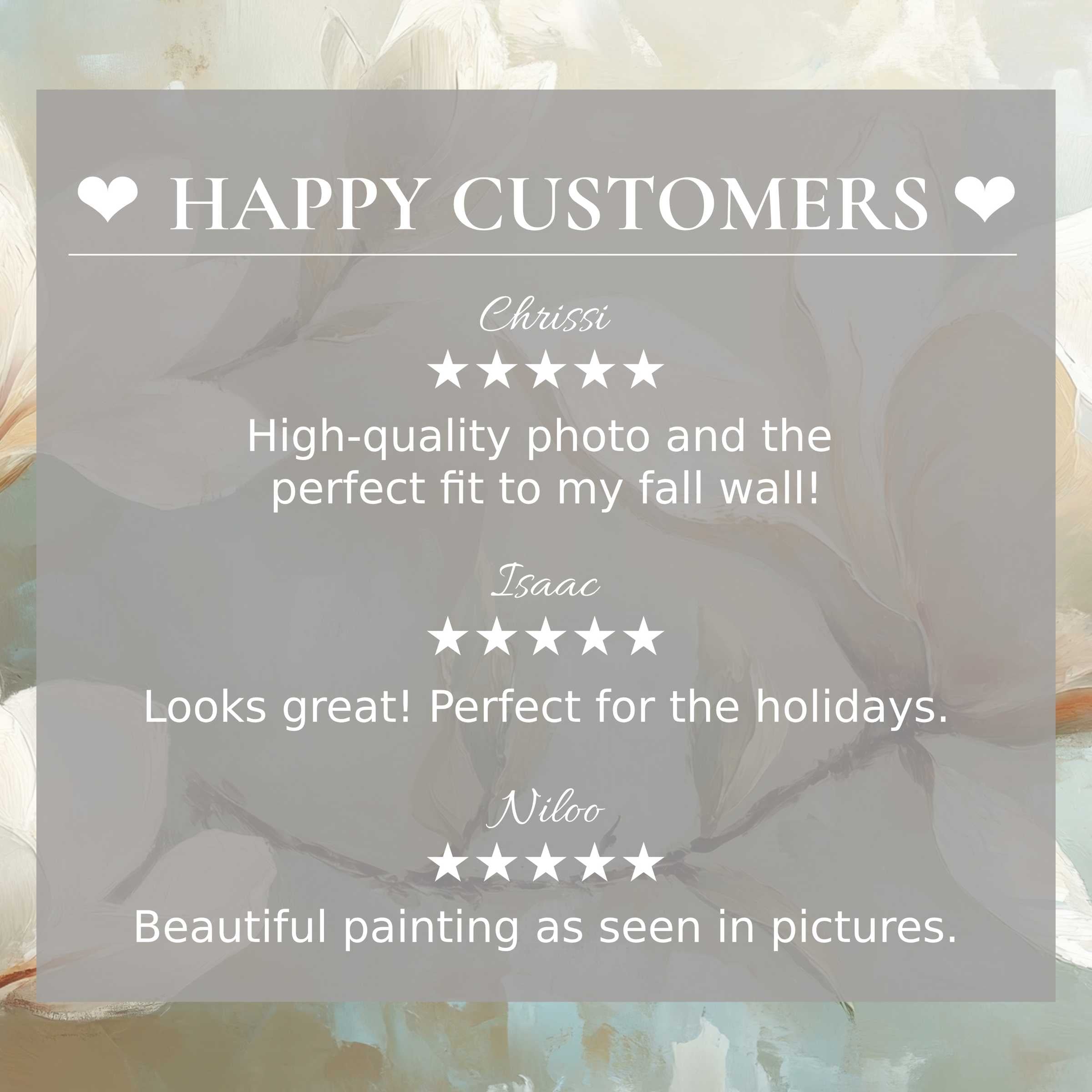 Trees art for Frame TV with elegant floral background, showcasing happy customer reviews that inspire trust and style