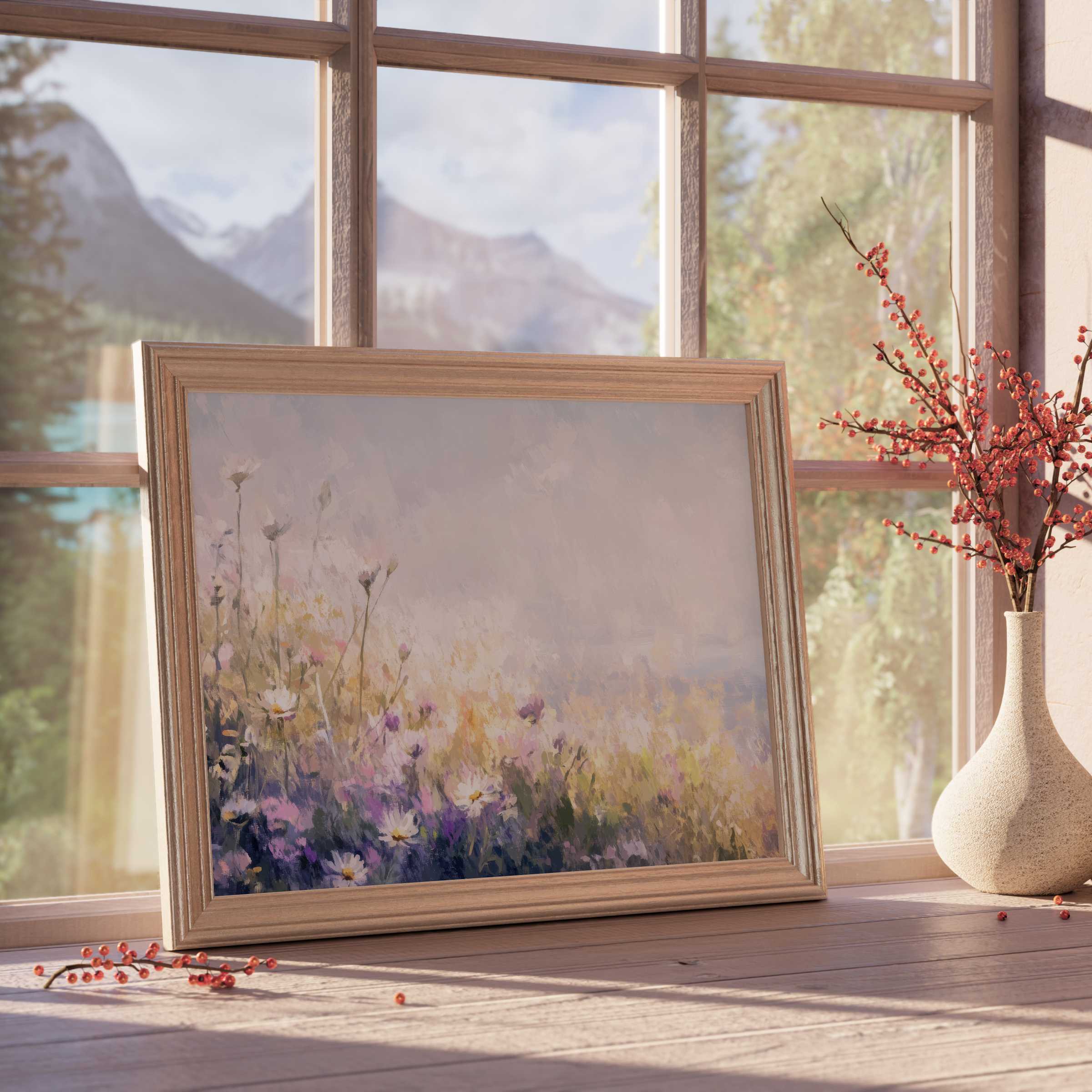 Coastal downloadable art featuring serene wildflowers in soft pastels, perfect for tranquil, curated modern interiors