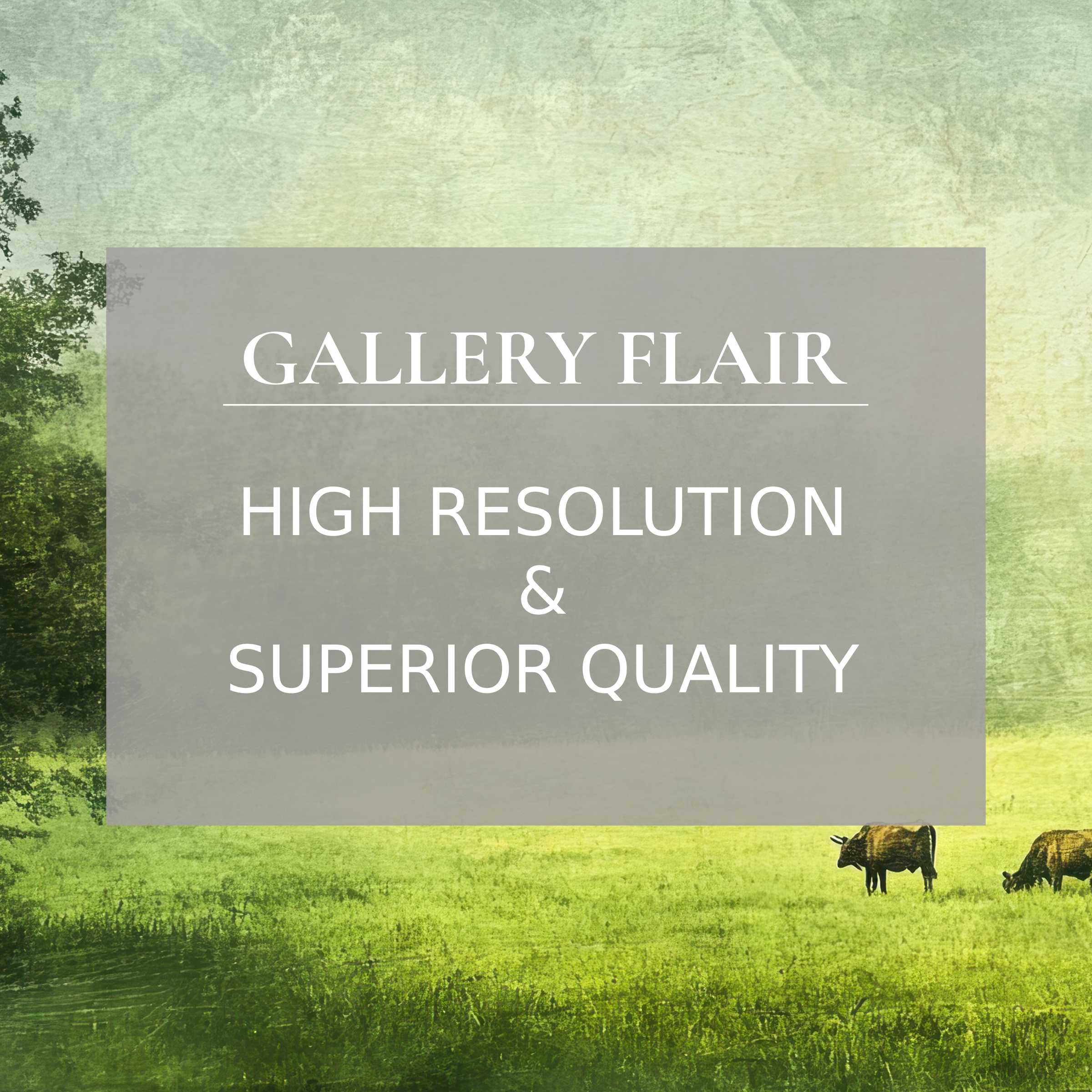 Calming farmhouse printable art with sunlit meadow and grazing cows, crafted in fine detail to elevate modern rustic interiors